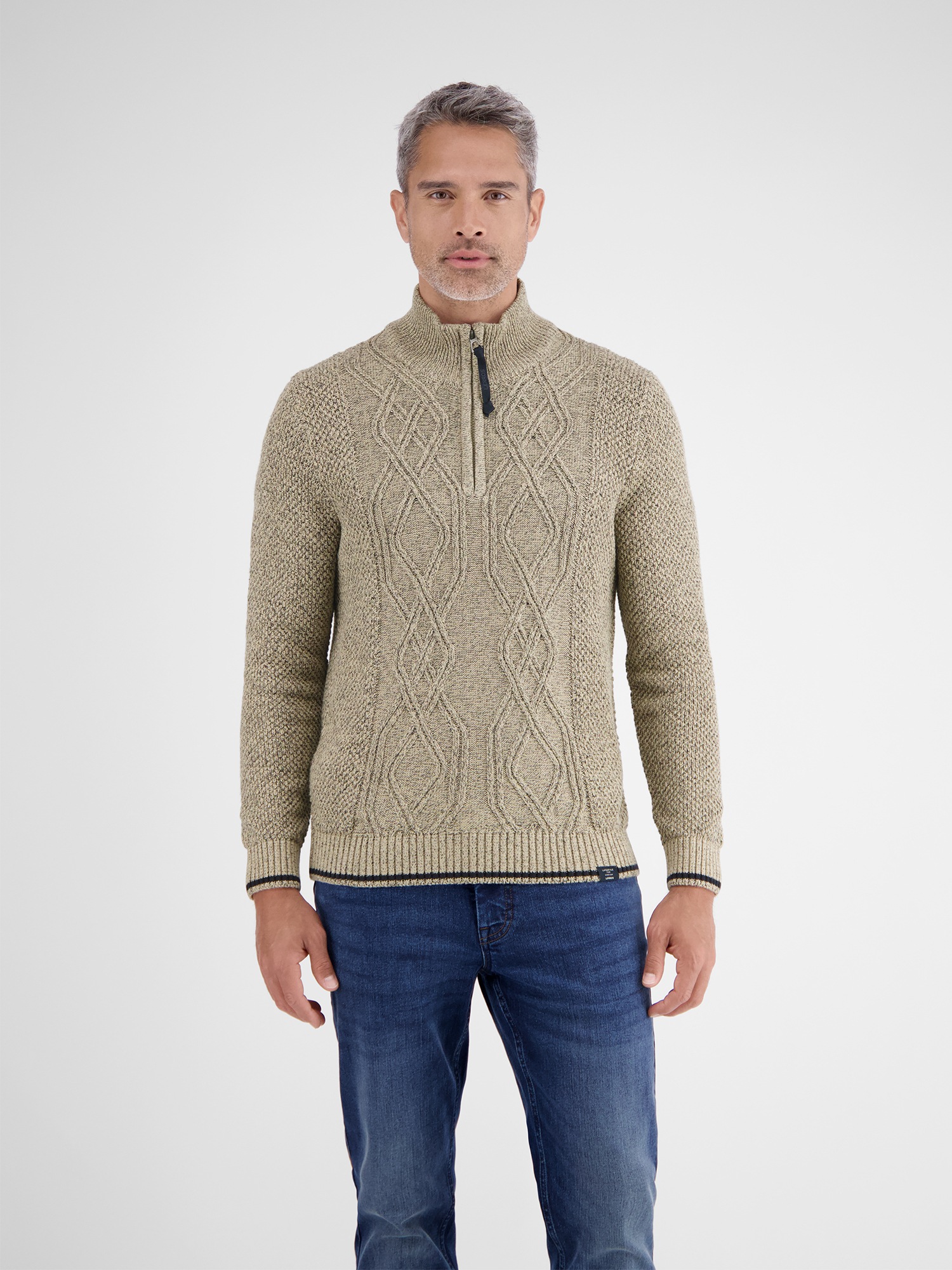 LERROS Strickpullover »LERROS Strickpullover mit Zopfmuster und Troyerkragen«