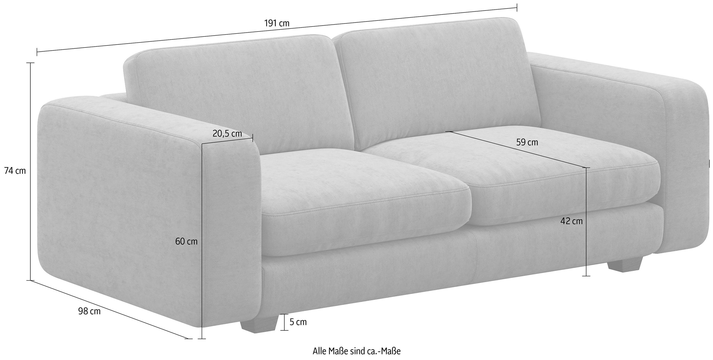 machalke® 2,5-Sitzer »valentino«, mit breiten Armlehnen, Füsse Walnuss, Breite 191 cm
