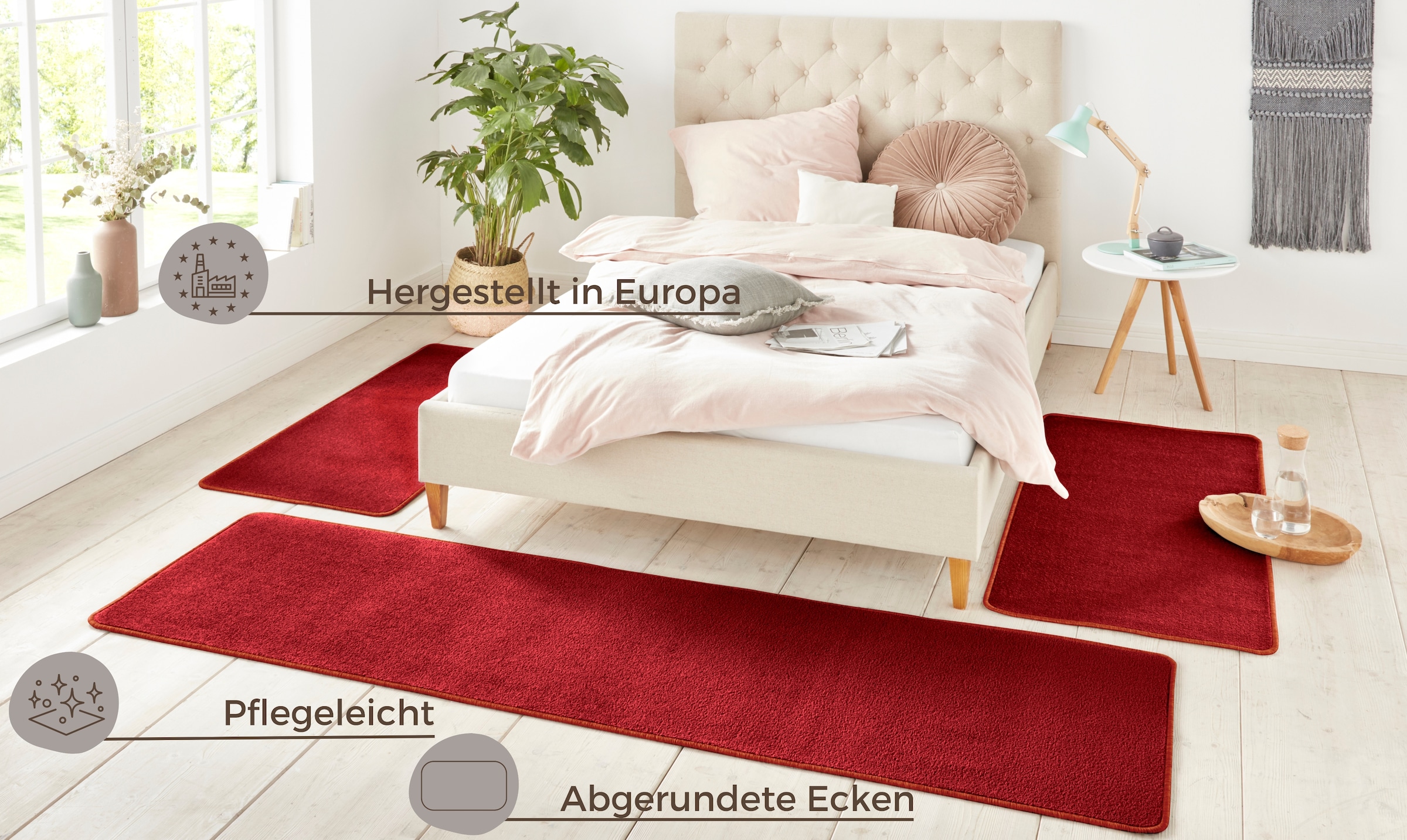 HANSE Home Bettumrandung »Shashi«, (3 tlg.), Kurzflor, Unifarben, Teppich, Bettläufer, Bettvorleger, Teppichläufer