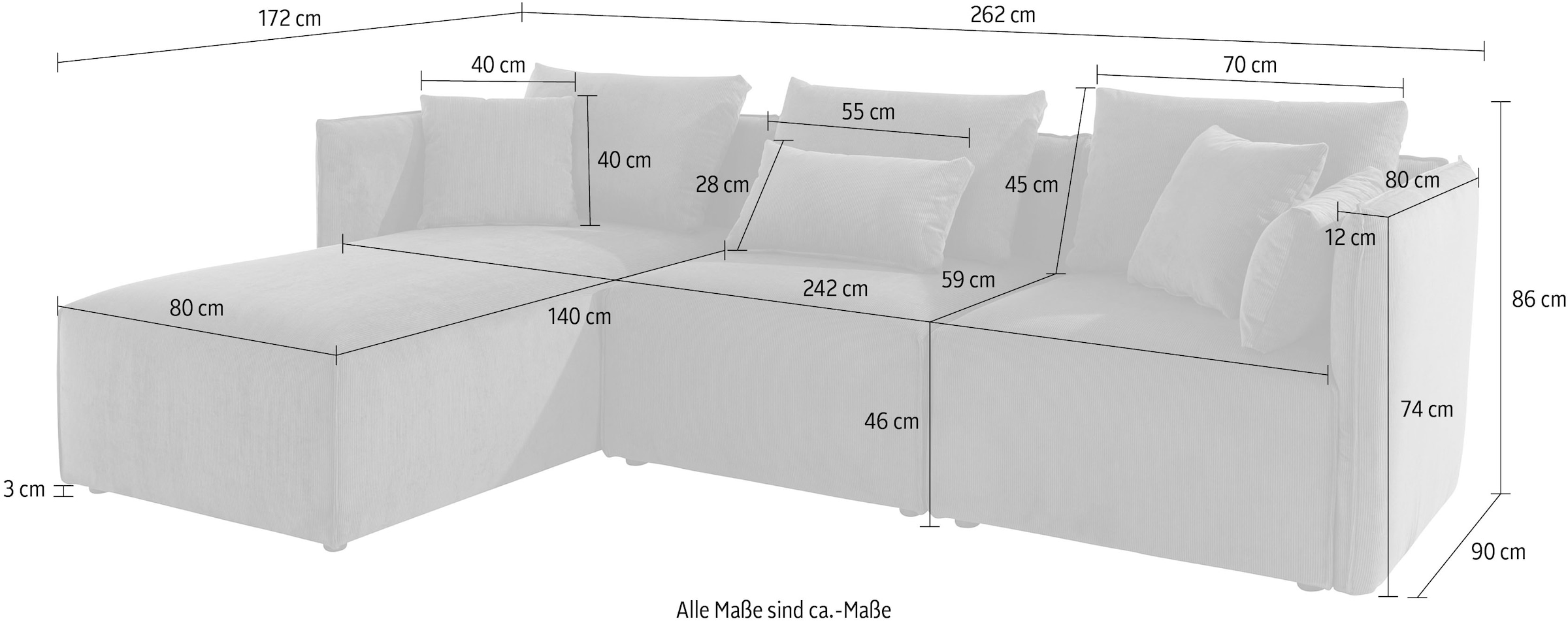elbgestoeber Ecksofa »Elbdock«, (3 St.), zusammengesetzt aus Modulen, in vielen Bezugsqualitäten und Farben