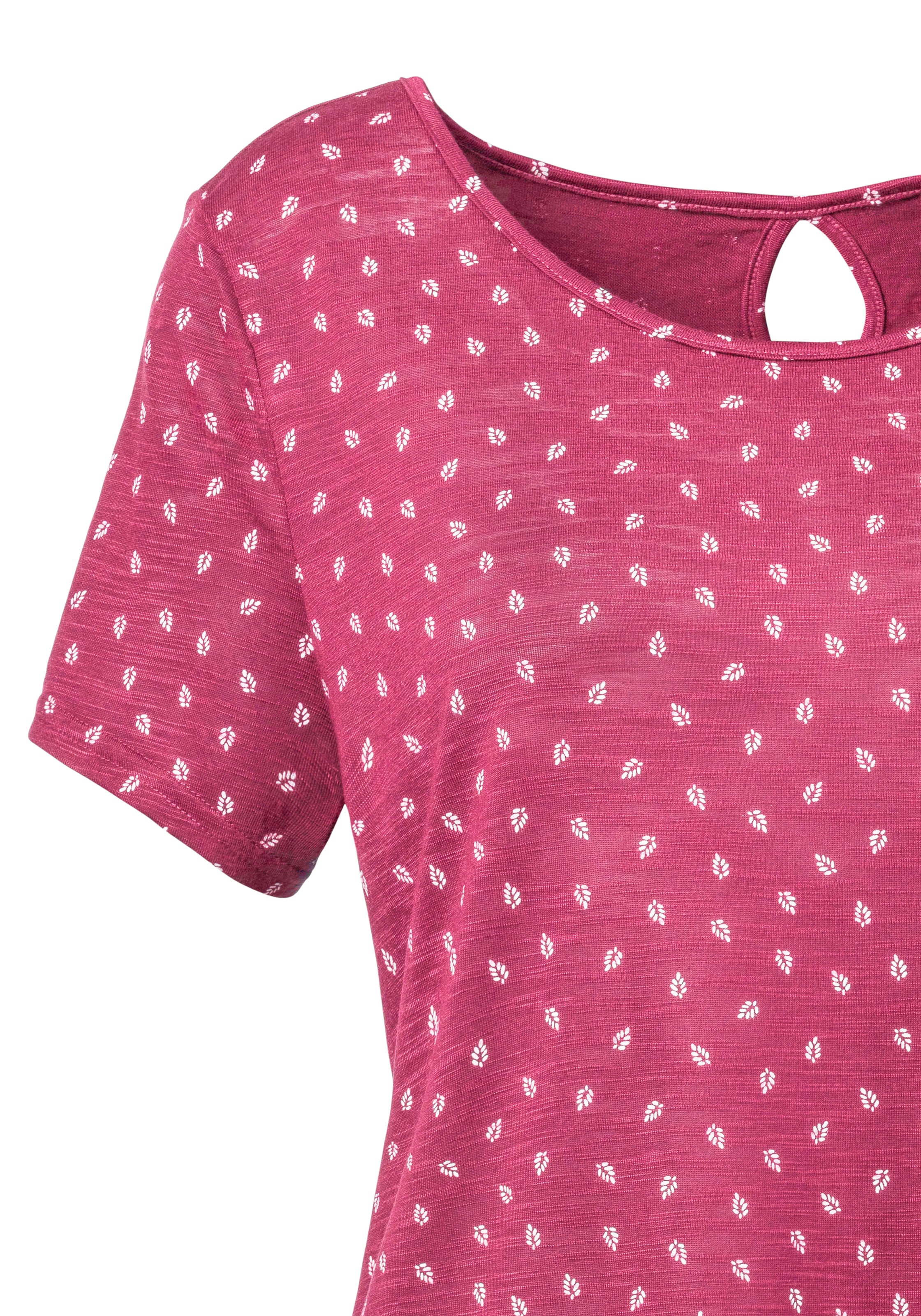 LASCANA T-Shirt, (2er-Pack), mit süssem Blätter-Druck und Cut-Out im Nacken