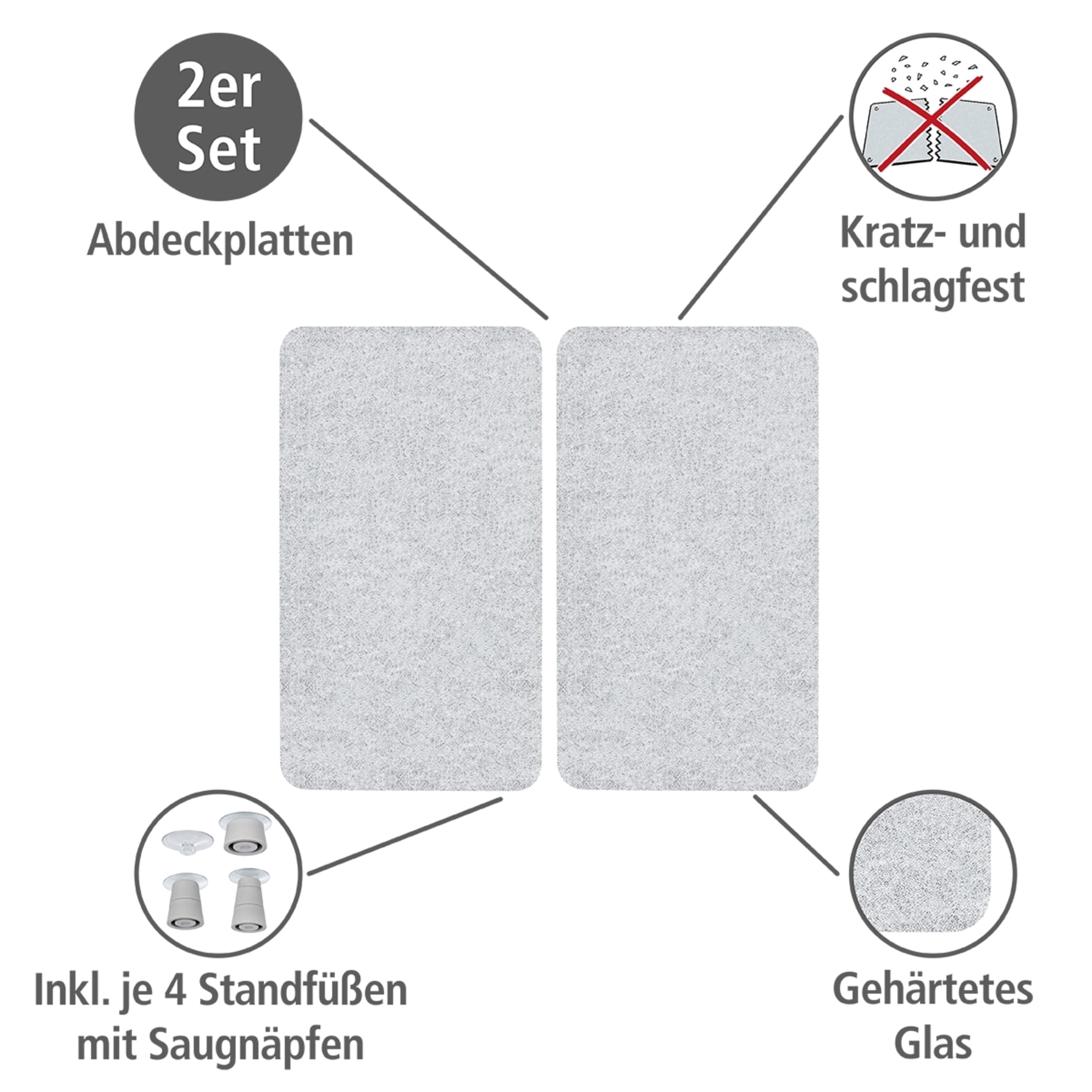 WENKO Herd-Abdeckplatte »Universal Modell Transparent«, (Set, 2 tlg.), Herdabdeckung für alle Herdarten, kratzfest, mit rutschfesten Füssen