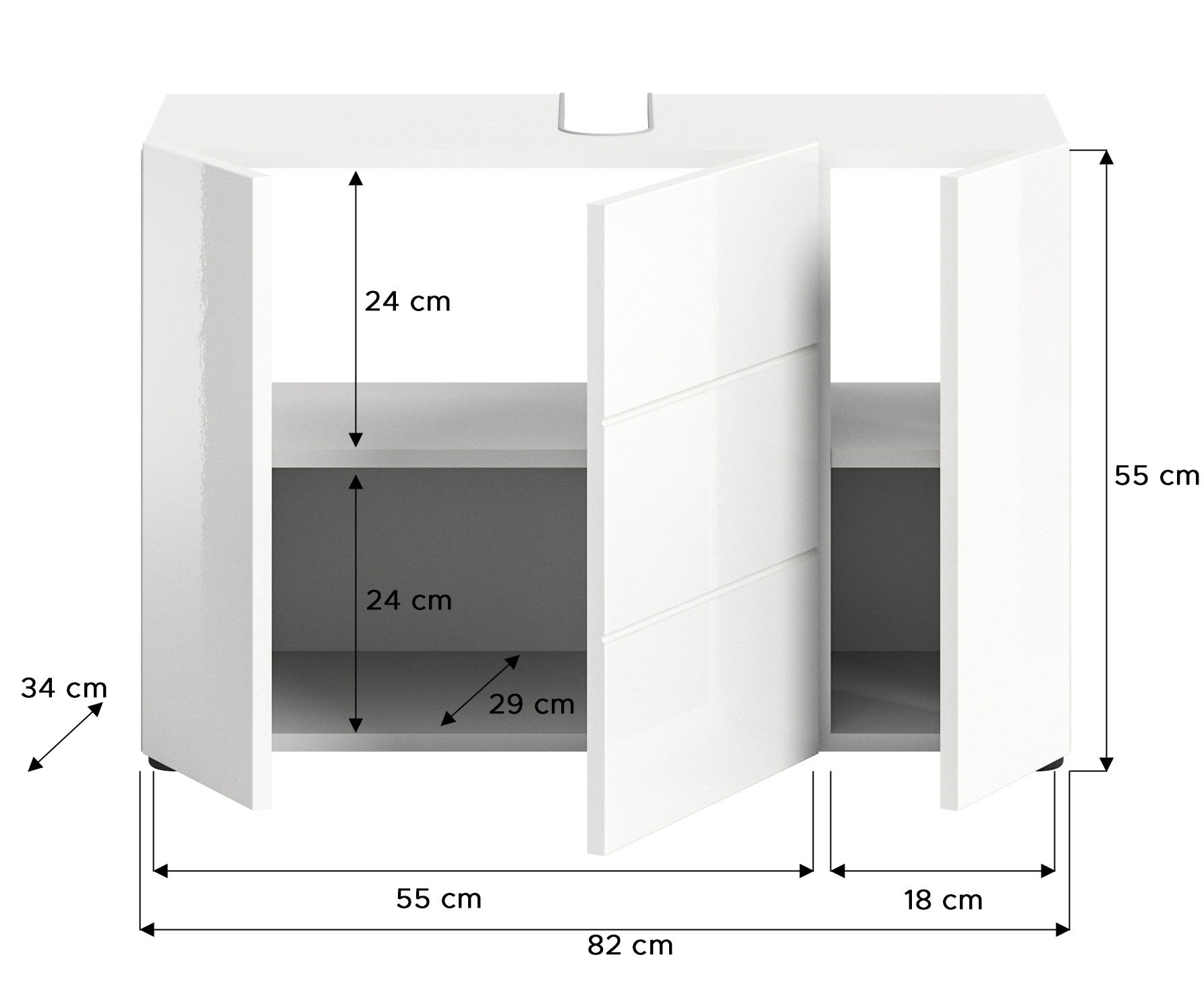 welltime Waschbeckenunterschrank, (1 St.), Badmöbel, Badschrank, Badezimmer Unterschrank in 82 cm Breite, 2 Türen