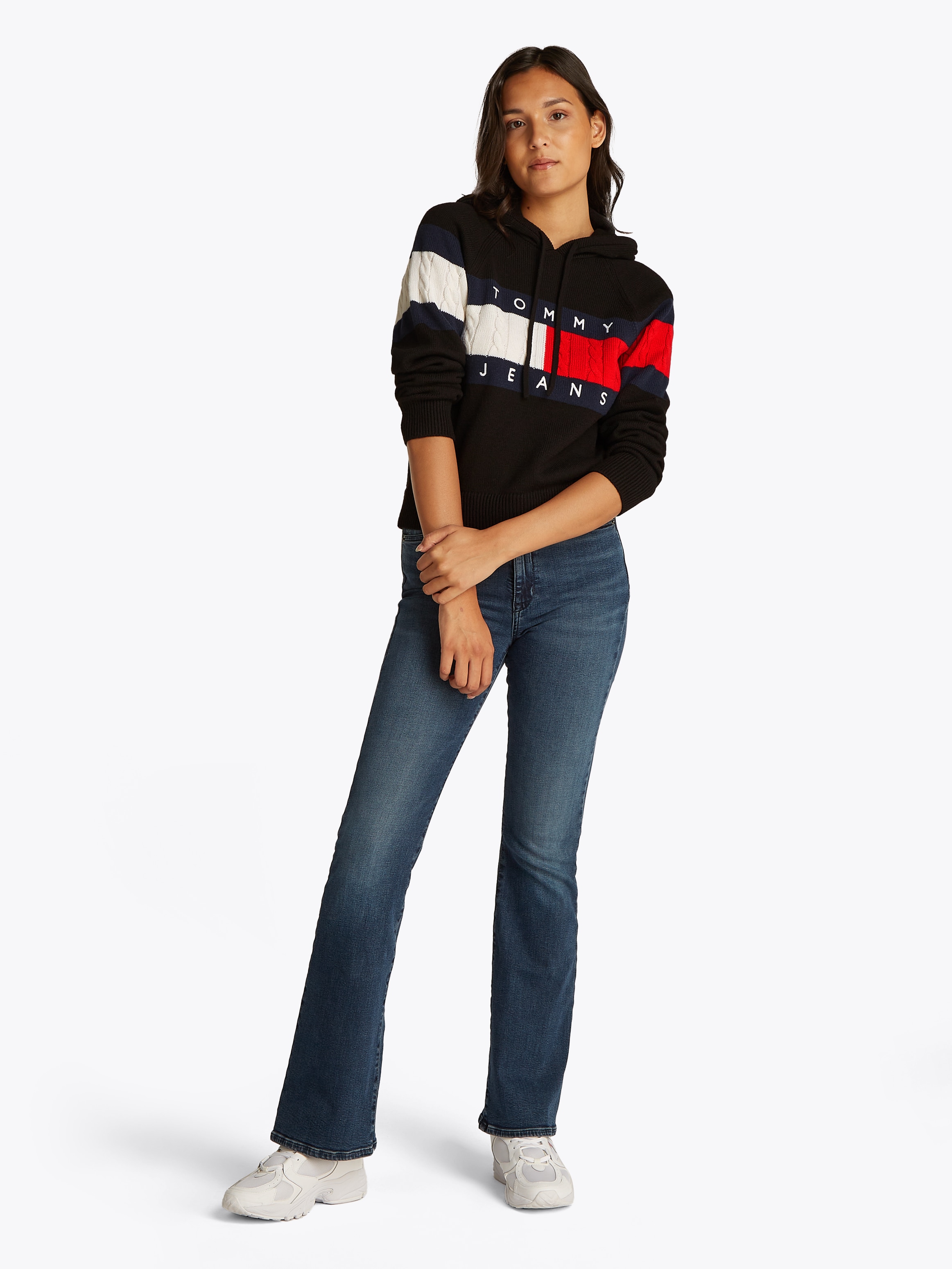 Tommy Jeans Kapuzenpullover »TJW CENTER FLAG HOOD SWEATER EXT«, mit Kapuze, grossem Logo-Flag