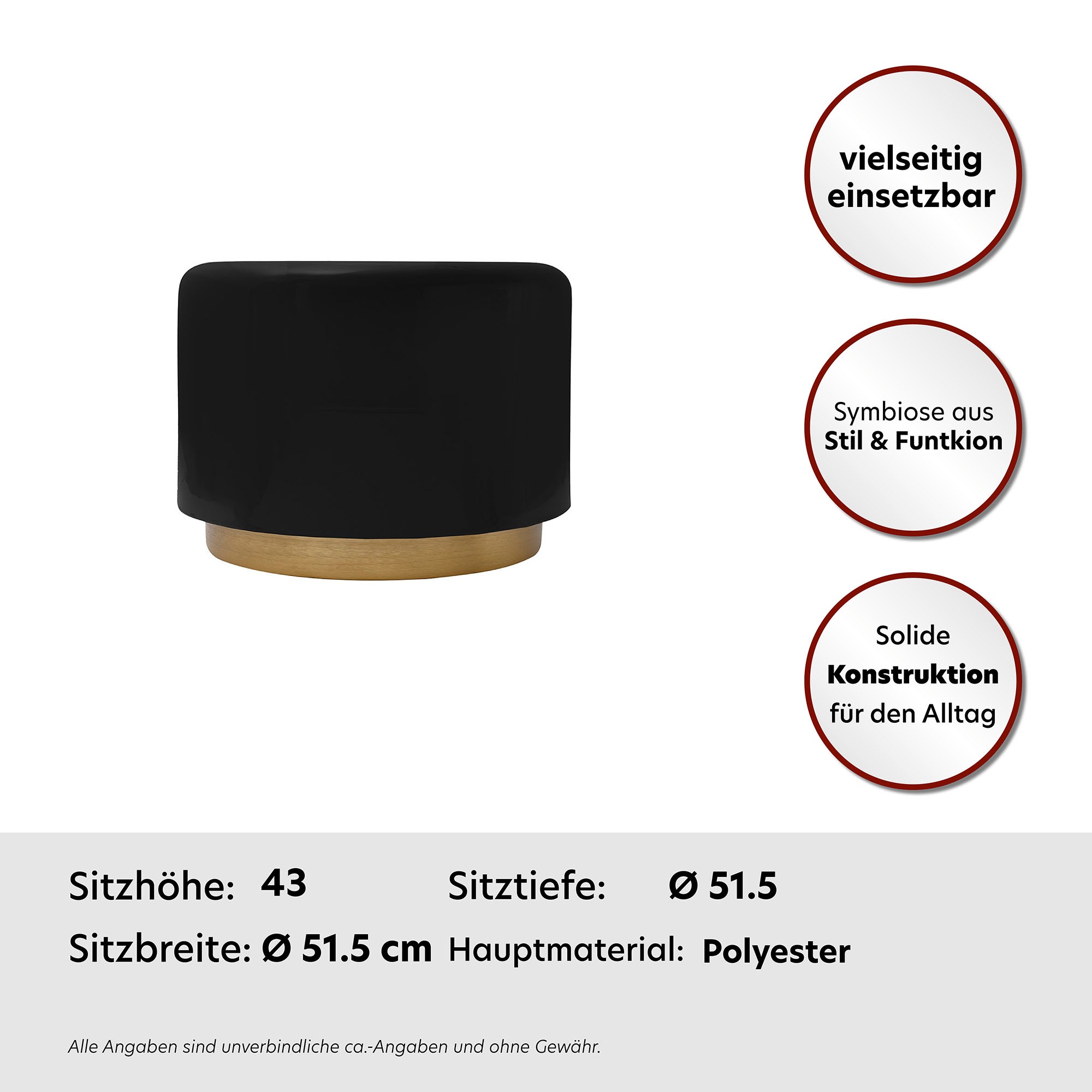 Kayoom Sitzhocker »Hocker Artisse, Edler Touch durch goldfarbenenen Sockel«, (1 St.), stilvoll, farbig lackiert, dekorativ, Moderner Look