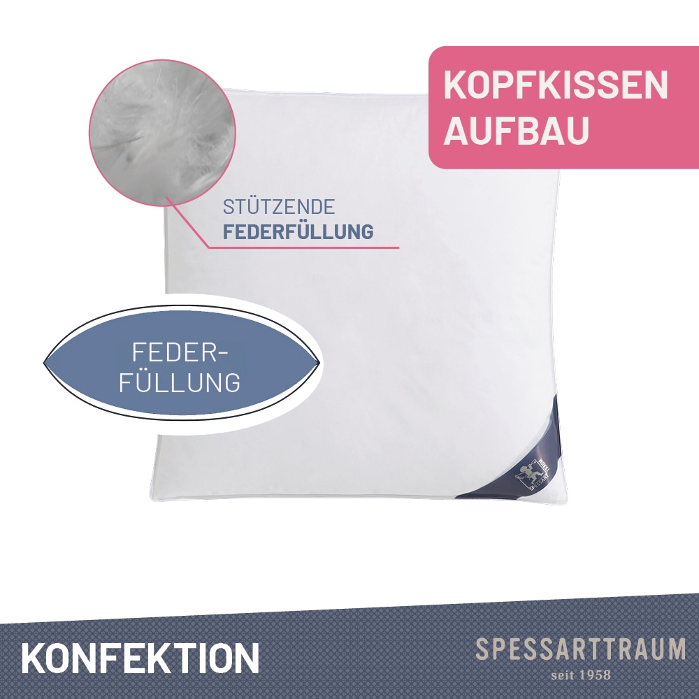 SPESSARTTRAUM Federkissen »FIRST CLASS«, Füllung: 100% Federn, Bezug: 100% Baumwolle, (2 St.), Kopfkissen in verschiedenen Grössen erhältlich, im Set günstiger