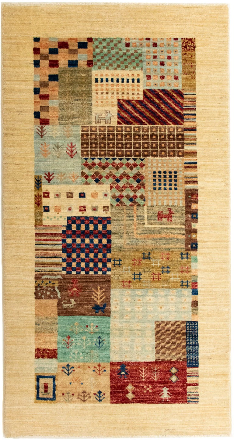 morgenland Designteppich »Designer - 137 x 70 cm - beige«, rechteckig, 8 mm Höhe, Wohnzimmer, Handgeknüpft, Einzelstück mit Zertifikat