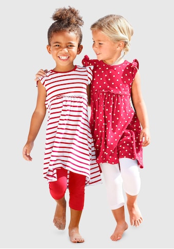 Jerseykleid »für kleine Mädchen«, (Packung, 2 tlg.), mit Punkten und Streifen