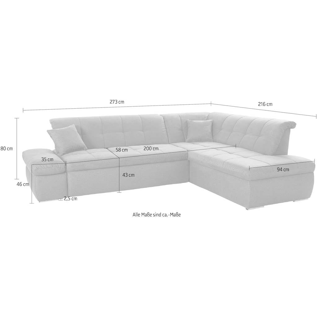 DOMO collection Ecksofa »NMoric incl. Zierkissen B/T/H: 273/216/80 cm L-Form«