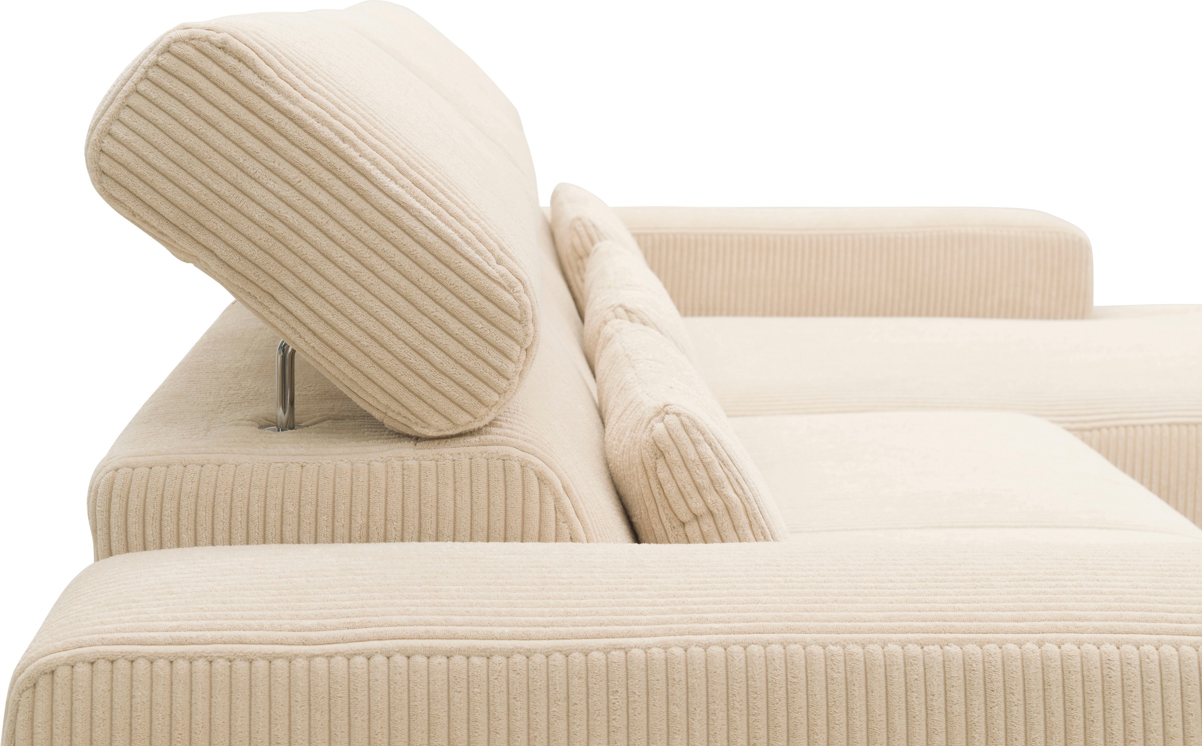 DOMO collection Ecksofa »Brandon B/T: 289/177 cm, belastbar bis 140kg/ Sitz, L-Form«, mit Sitztiefenverstellung, Cord, creme