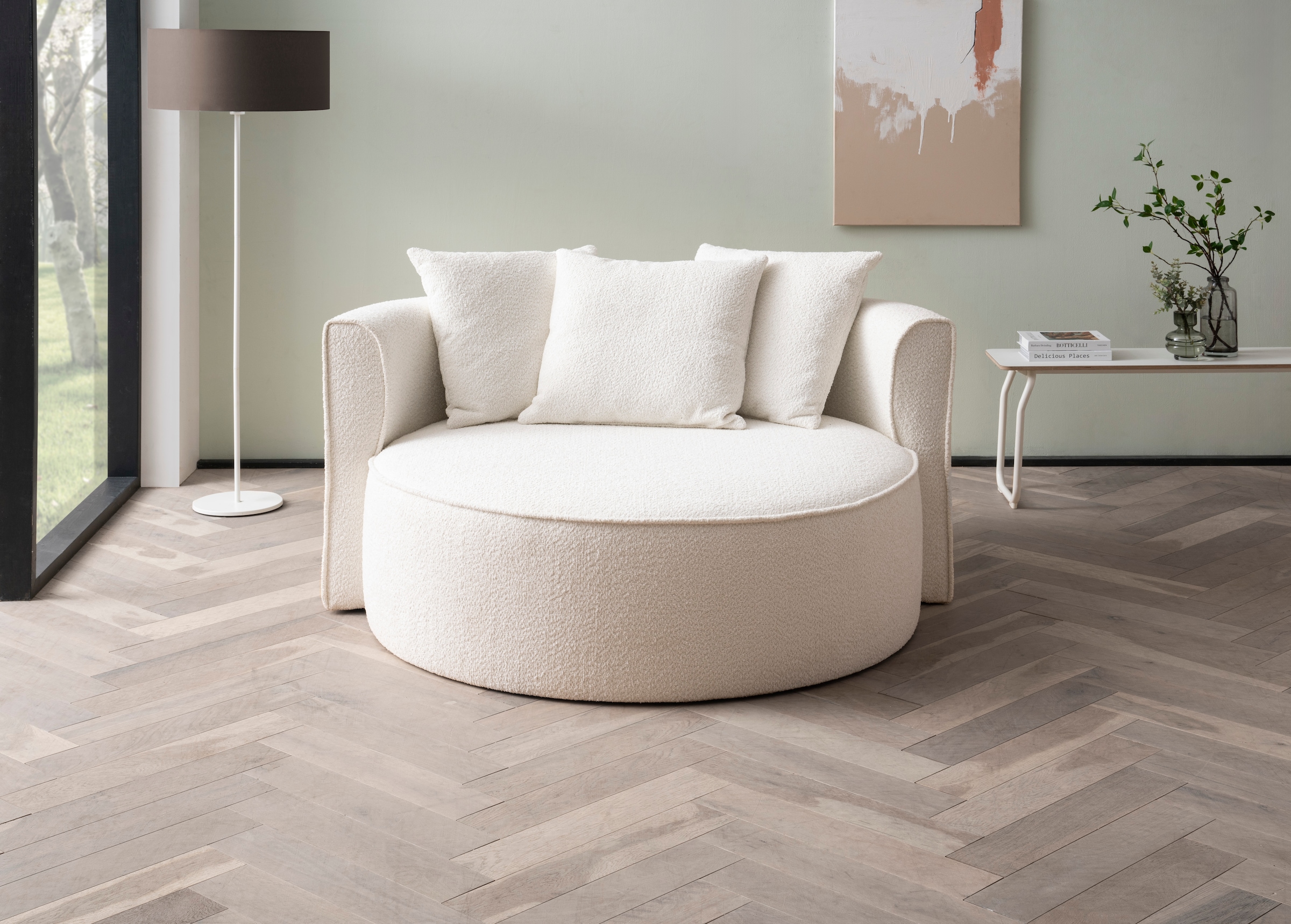 LeGer Home by Lena Gercke XXL-Sessel »ISALIE, Sessel in modernen Farben, Lesesessel, Loveseat, Big-Sessel«, trendige Stoffe, mit 3 Zierkissen, grosse Sitzfläche, Hocker optional