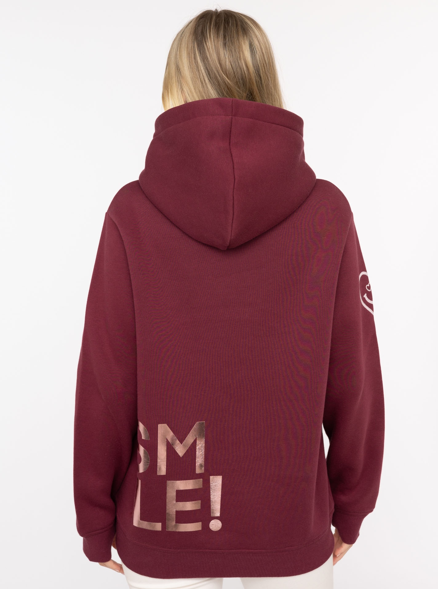 Zwillingsherz Hoodie »"Alissa Shiny"«, mit glänzendem SMILE Print vorne und hinten, gesticktem Herz am Arm