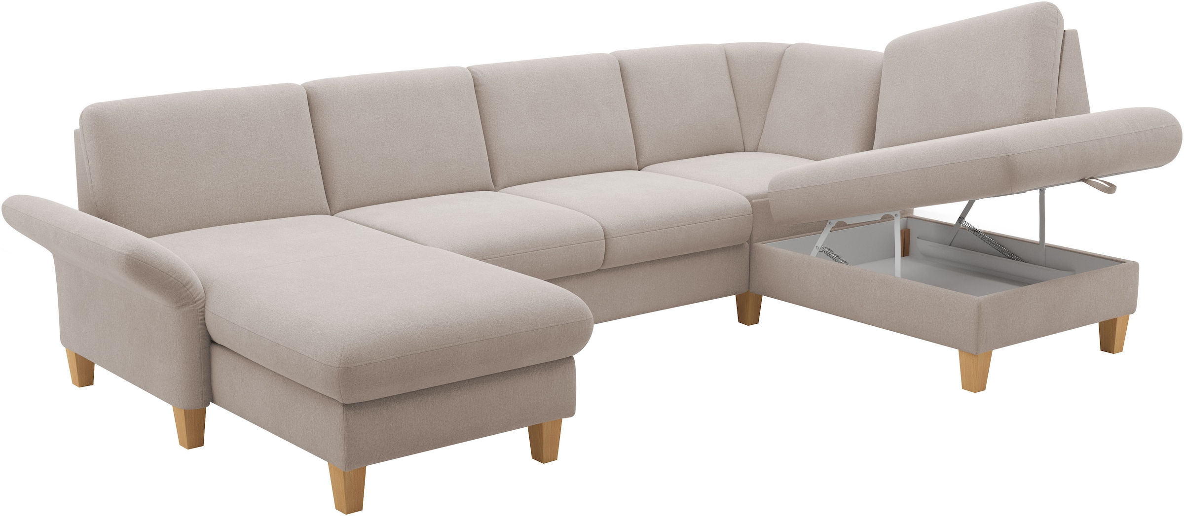 Home affaire Wohnlandschaft »Rochelle, U-Form«, optional mit Armteilverstellung, mit Bettfunktion & Bettkasten