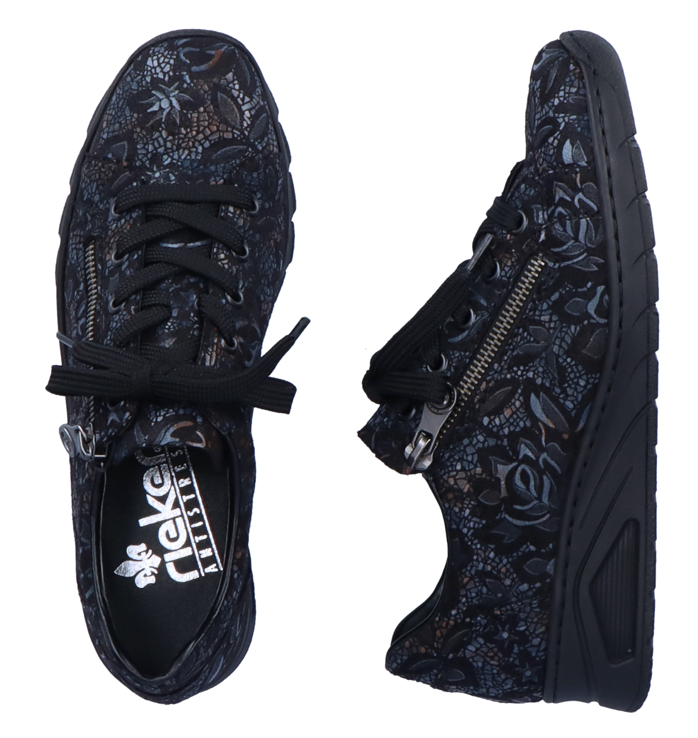 Rieker Wedgesneaker, mit floralem Druck, Freizeitschuh, Halbschuh, Schnürschuh
