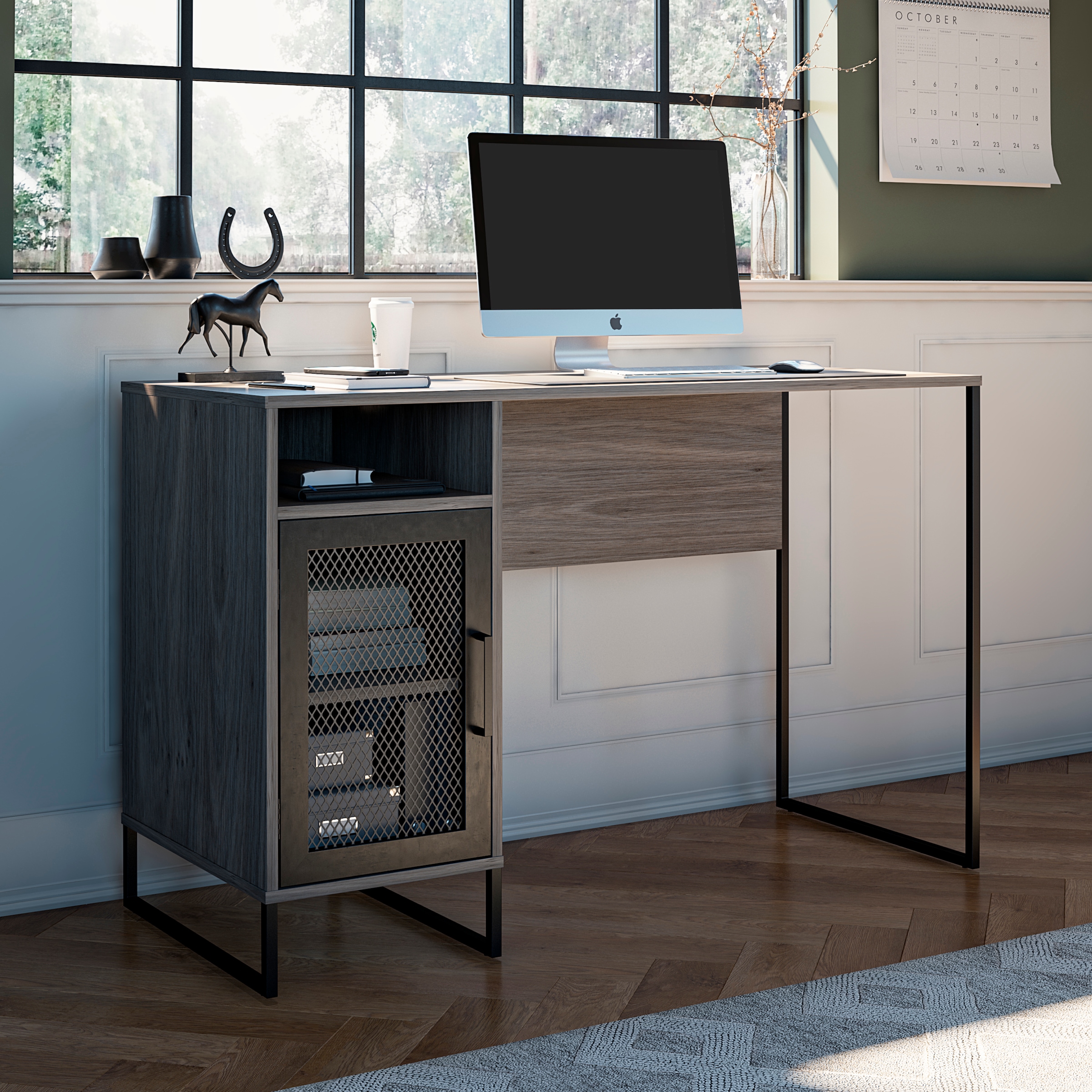 Dorel Home Schreibtisch »Purdue«, (1 St.), Tür mit Magnetverschluss, Gestell aus Metall, Höhe 76,5 cm