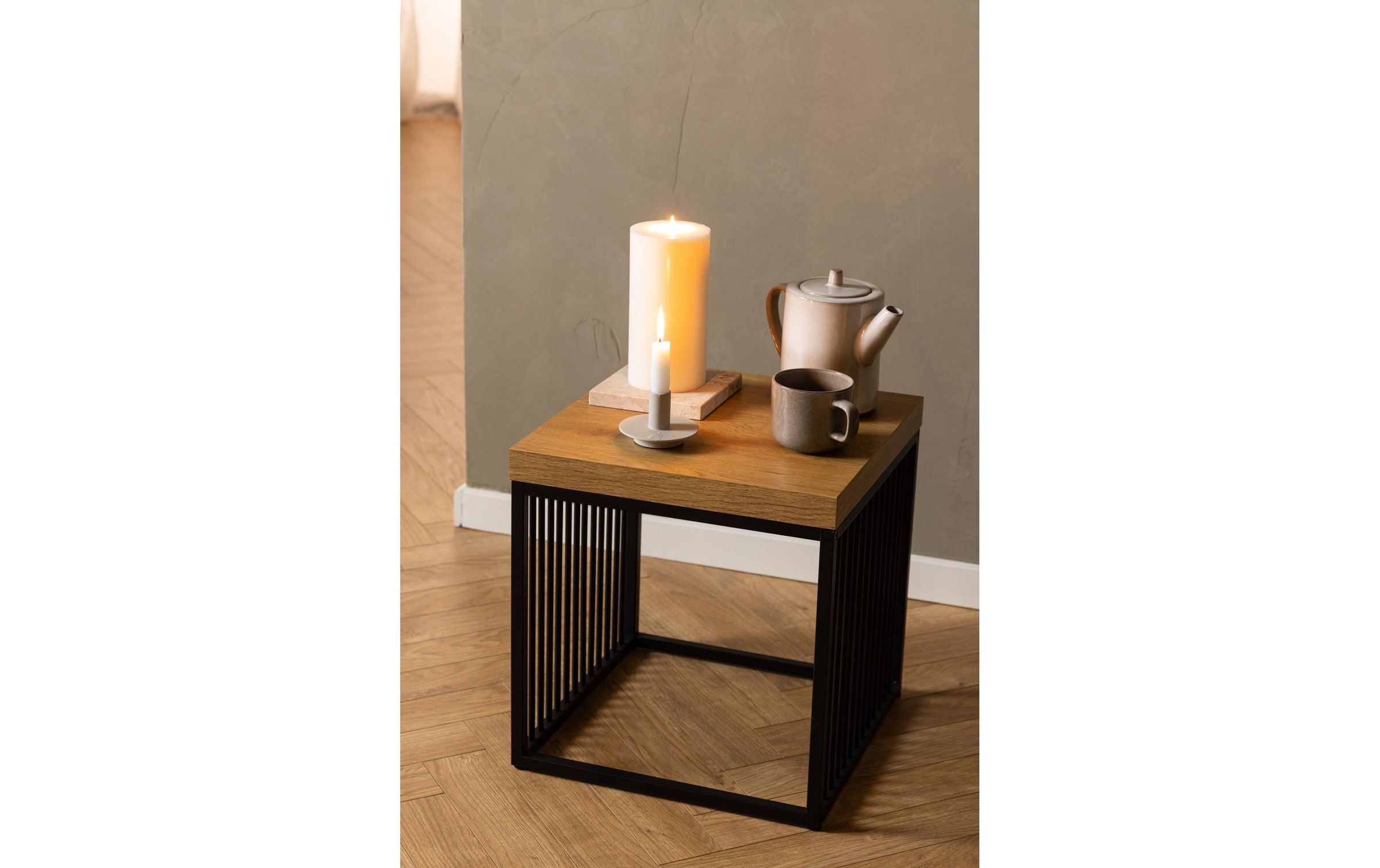 Strington Side Table in Black and Oak, none