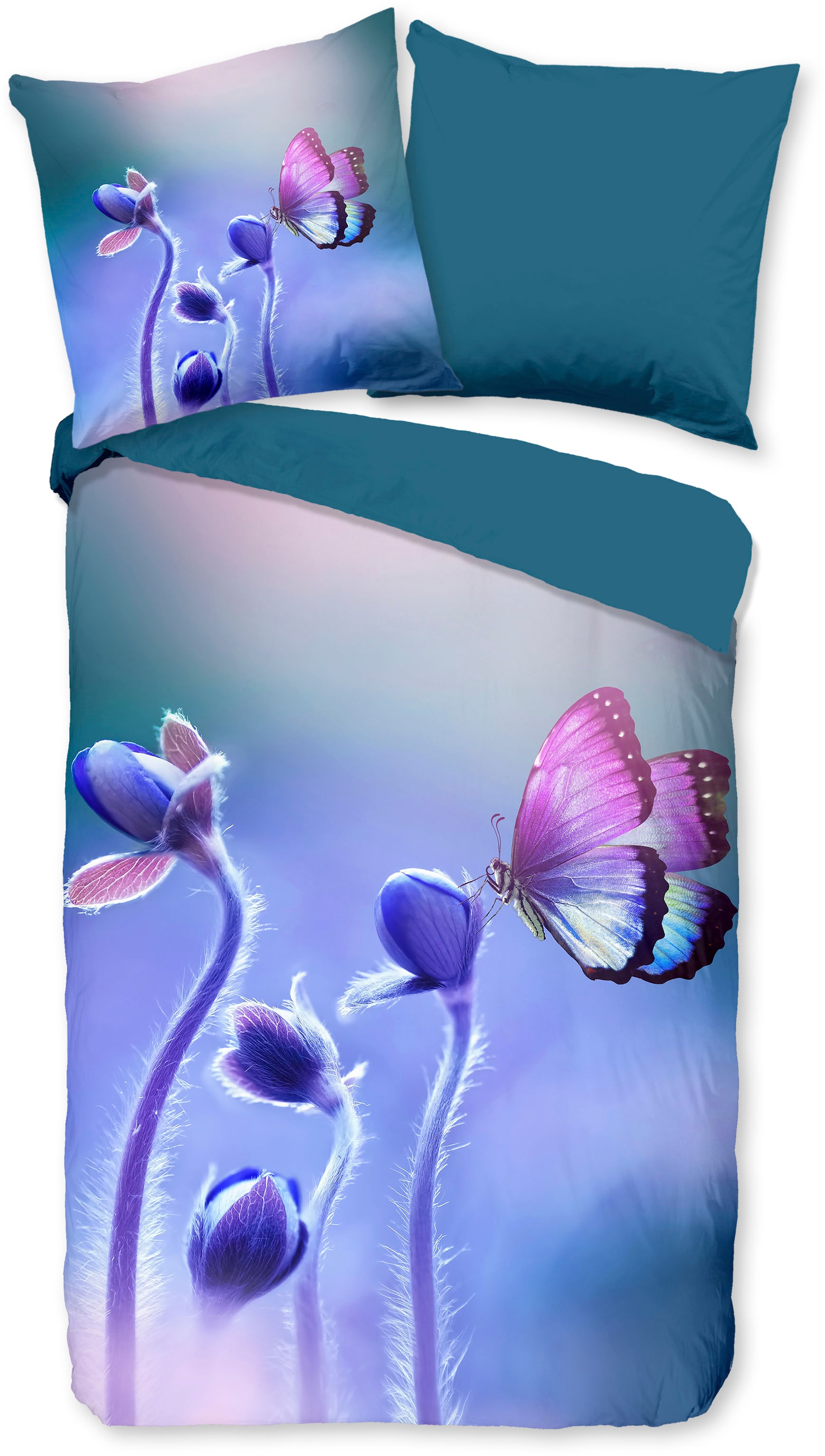 PURE luxury collection Wendebettwäsche »Davine«, Mikrofaser, 135x200, Pflegeleicht, Reissverschluss, Wendeoptik, Petrol