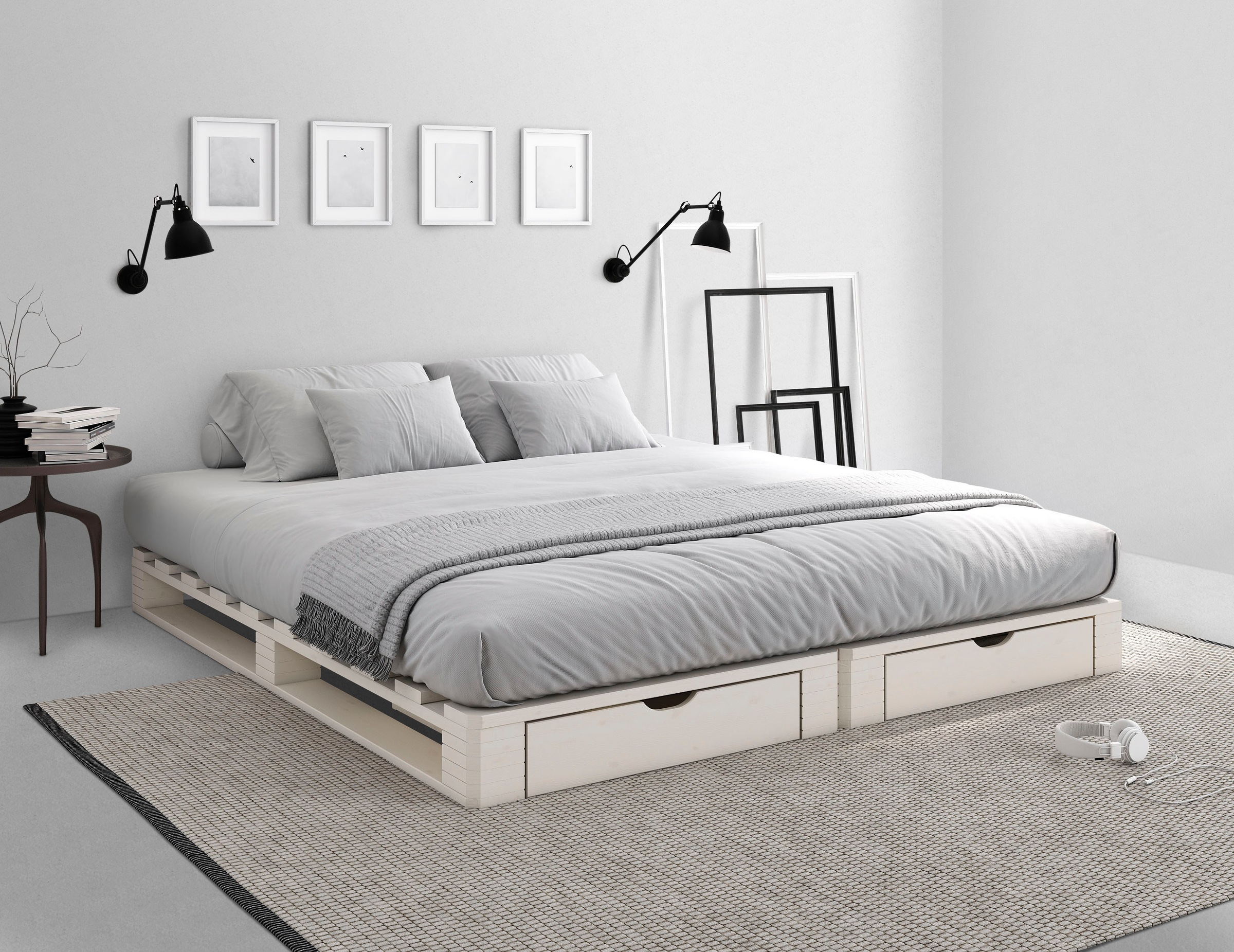 GOODproduct Palettenbett ""ALASCO " Mit Schublade" zertifiziertes Massivholz, erweiterbar zum Doppel- oder Familienbett