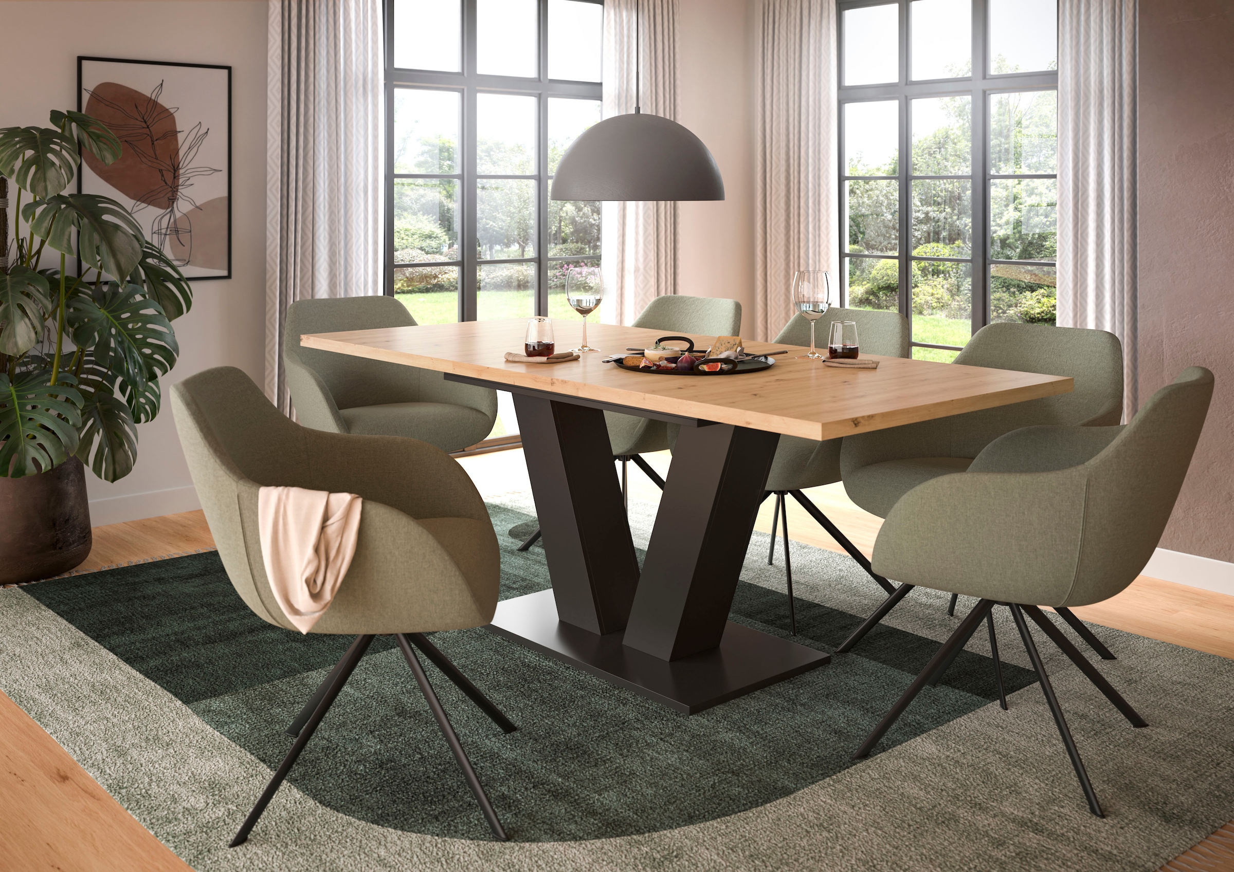 INOSIGN Esstisch »Motus, ausziehbar 150 -190 cm, inklusive 40 cm Einlegeplatte«, (Set, 1 St.), V-Gestell mit Bodenplatte, Tisch, Küchentisch, Esszimmer, Küche