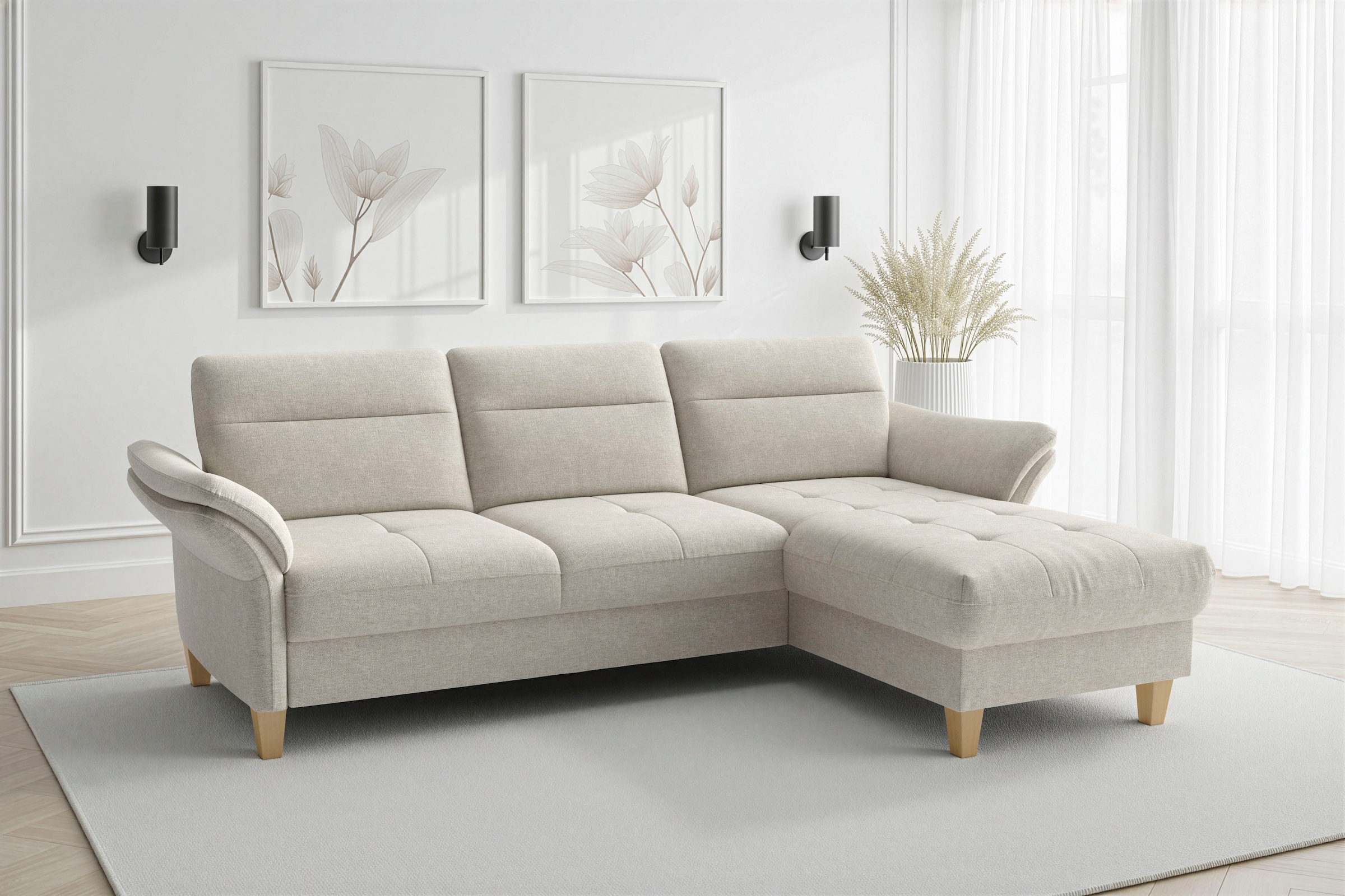 sit&more Ecksofa "Pamela L-Form, B: 230 cm, optional Schlaffunktion & Bettkasten" wahlweise mit Armteilverstellung, Sofa mit Federkern, Sitzhöhe: 48 cm