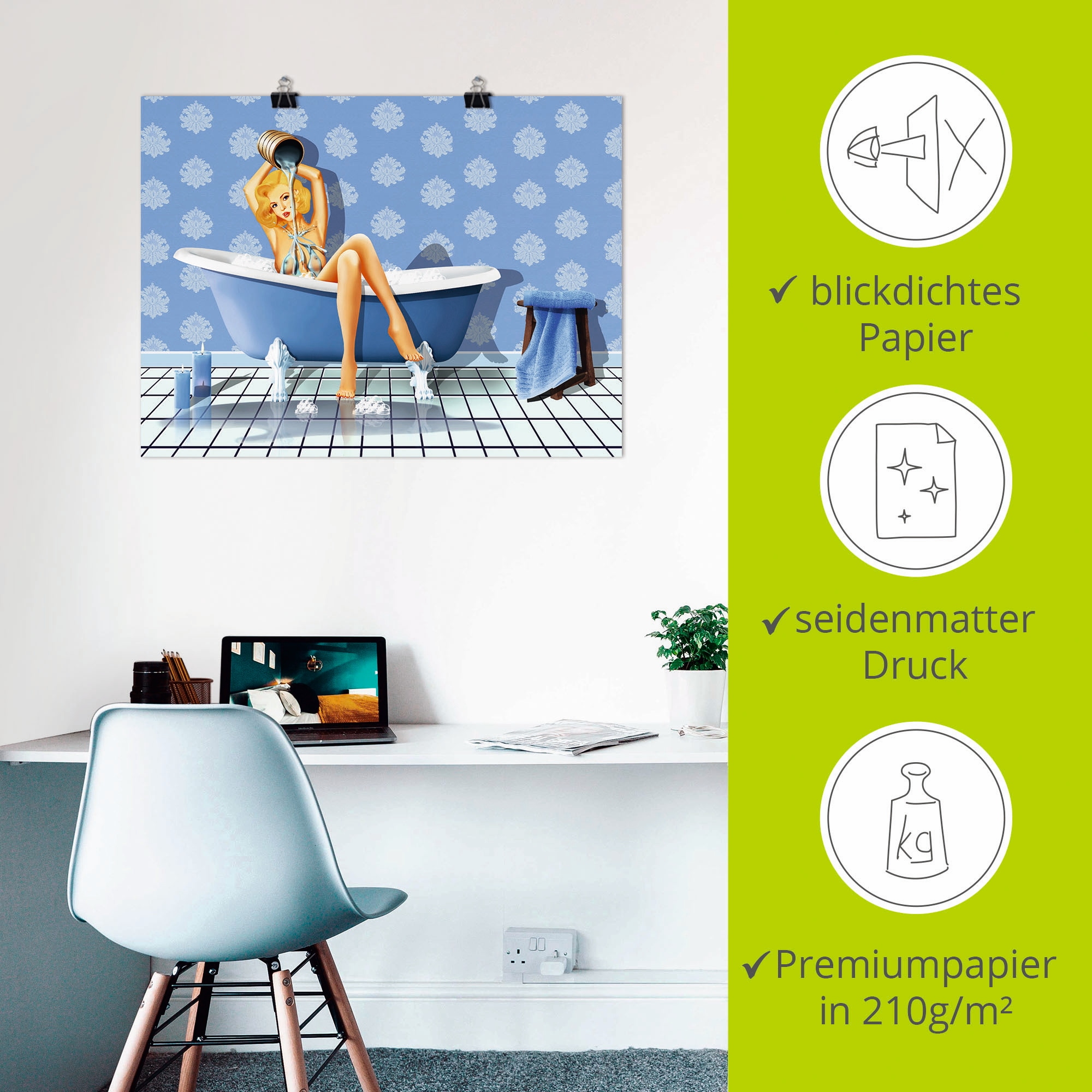 Artland Wandbild »Das sexy blaue Badezimmer«, Frau, (1 St.), als Leinwandbild, Poster, Wandaufkleber in verschied. Grössen