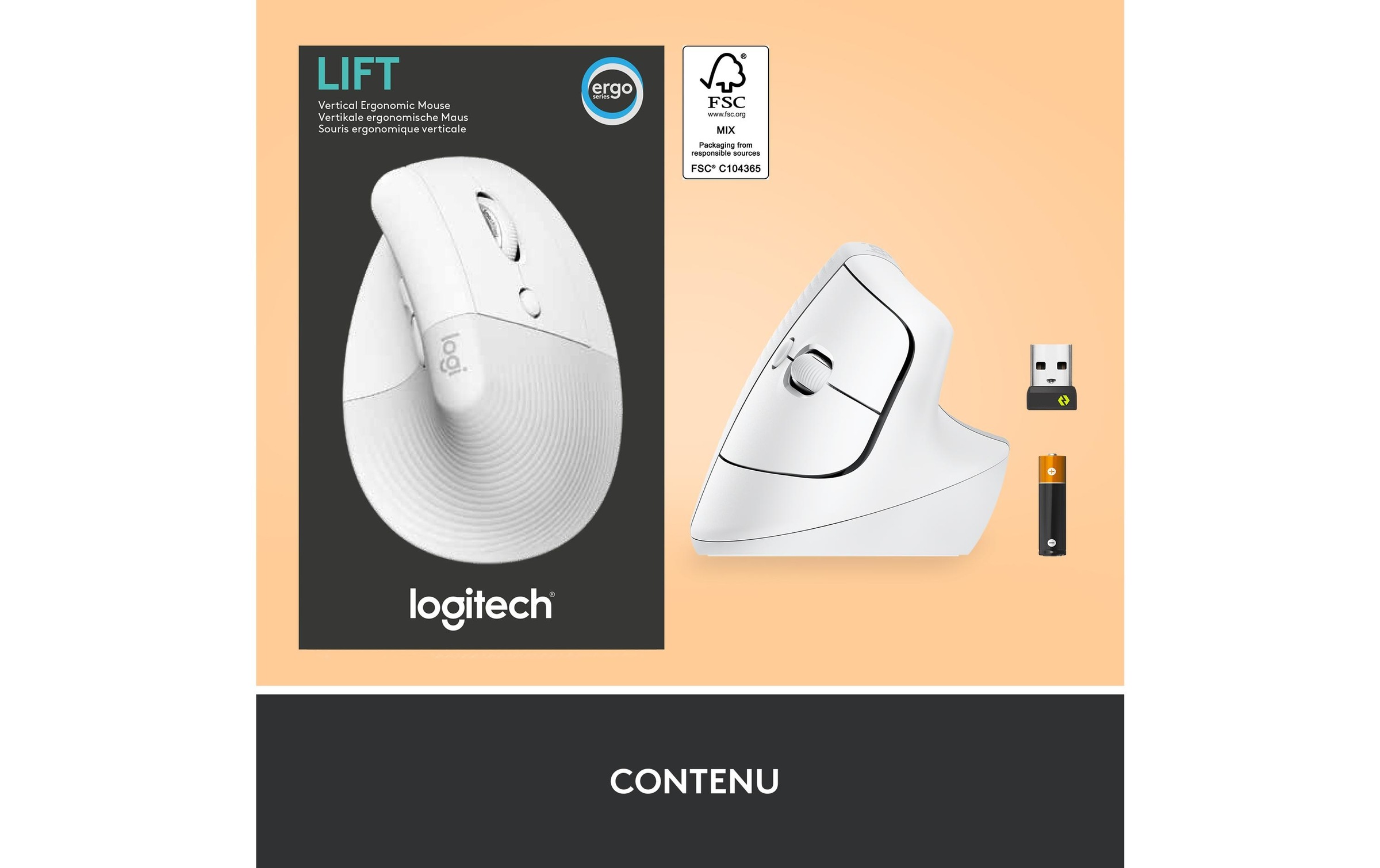 Logitech ergonomische Maus »Maus Lift Off-white«, kabellos