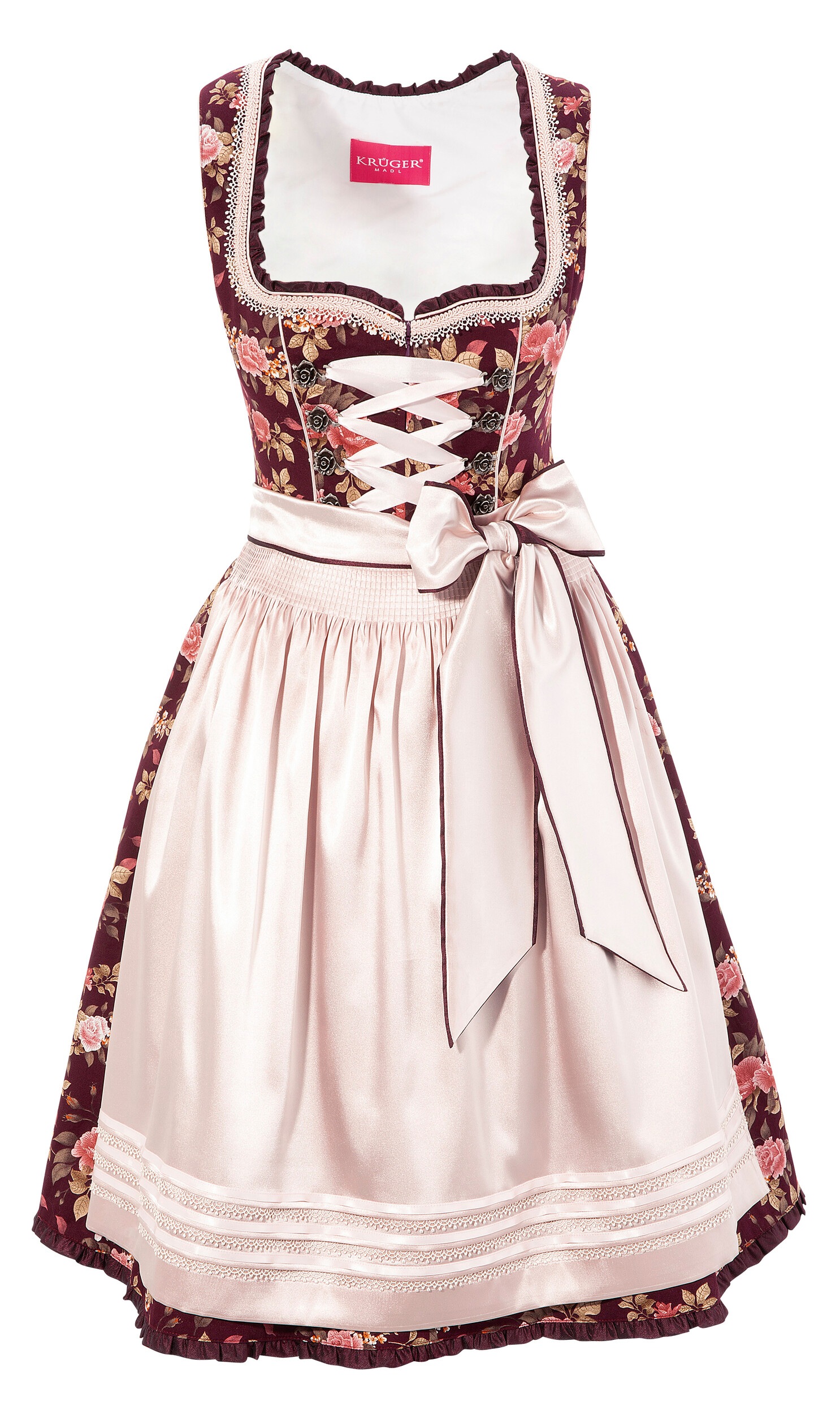 Krüger Madl Dirndl, (2 tlg.), Damen, kurz mit Satinbandschnürung kaufen