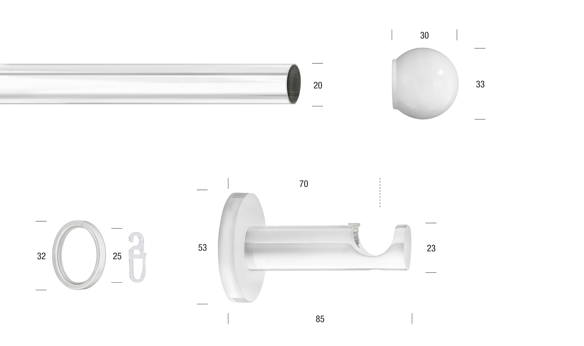 GARESA Gardinenstange »WHITE«, 1 läufig-läufig, Wunschmasslänge, Vorhanggarnitur, verlängerbar, Wandmontage, Endknopf Kugel, mit Ringe