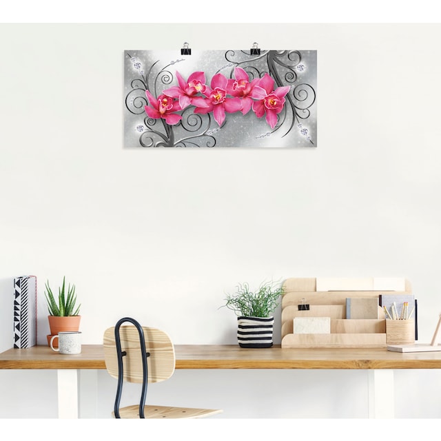 Artland Wandbild »rosa Orchideen auf Ornamenten«, Blumenbilder, (1 St.),  als Alubild, Leinwandbild, Wandaufkleber oder Poster in versch. Grössen  online kaufen | Jelmoli-Versand