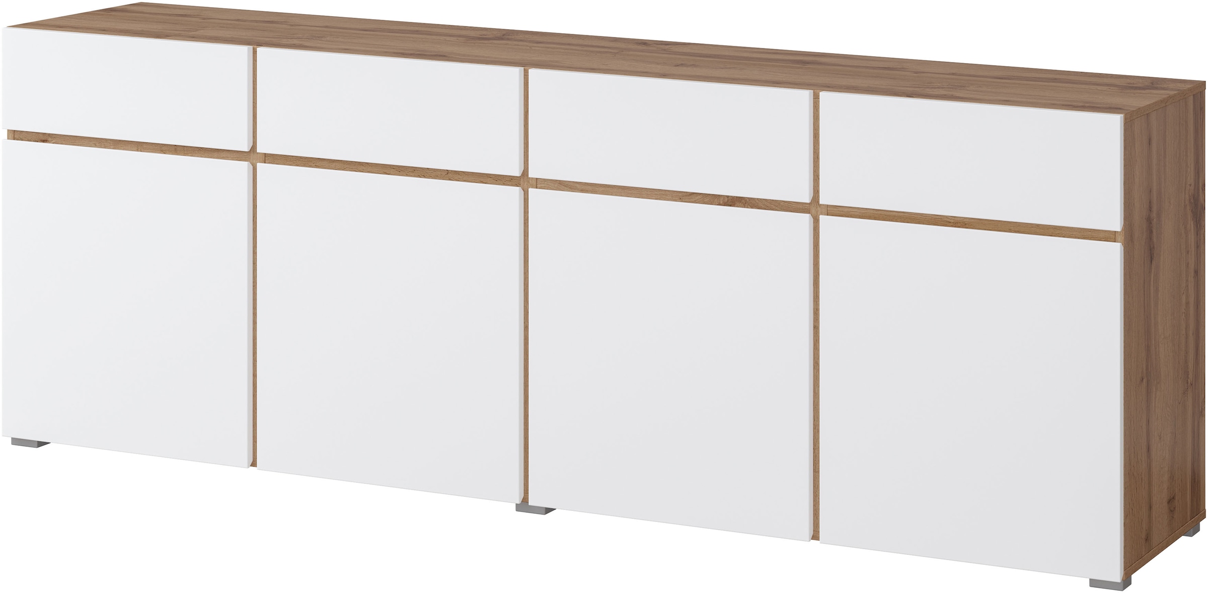 INOSIGN Sideboard »Cross,Breite 225 cm, moderne grifflose Kommode,4 Türen/4 Schubkästen«, Schubladenschrank mit viel Stauraum, Einlegeböden verstellbar