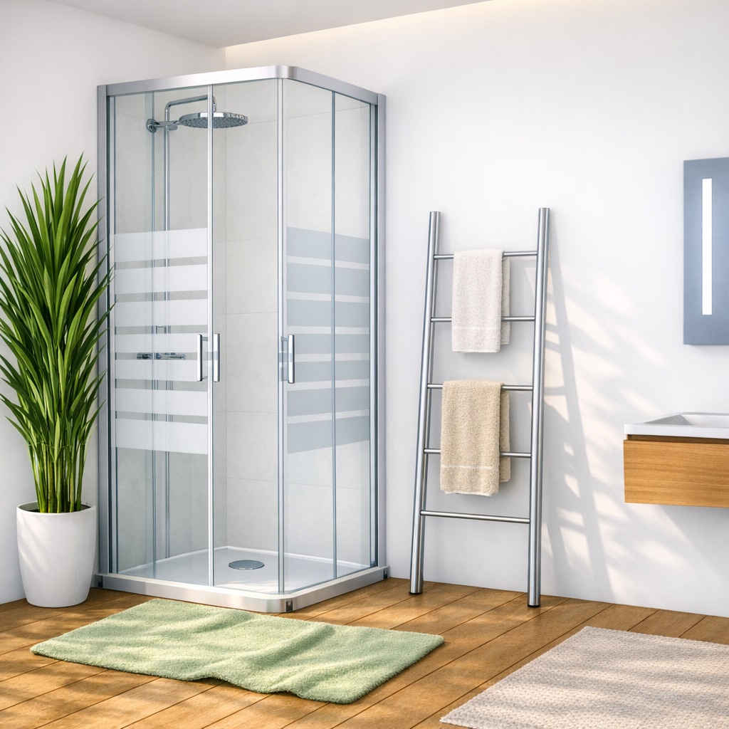welltime Eckdusche "New Trento mit Streifendekor" Extrahohe 195cm, 6mm ESG, verbessertes Rollensystem, Streifendekor