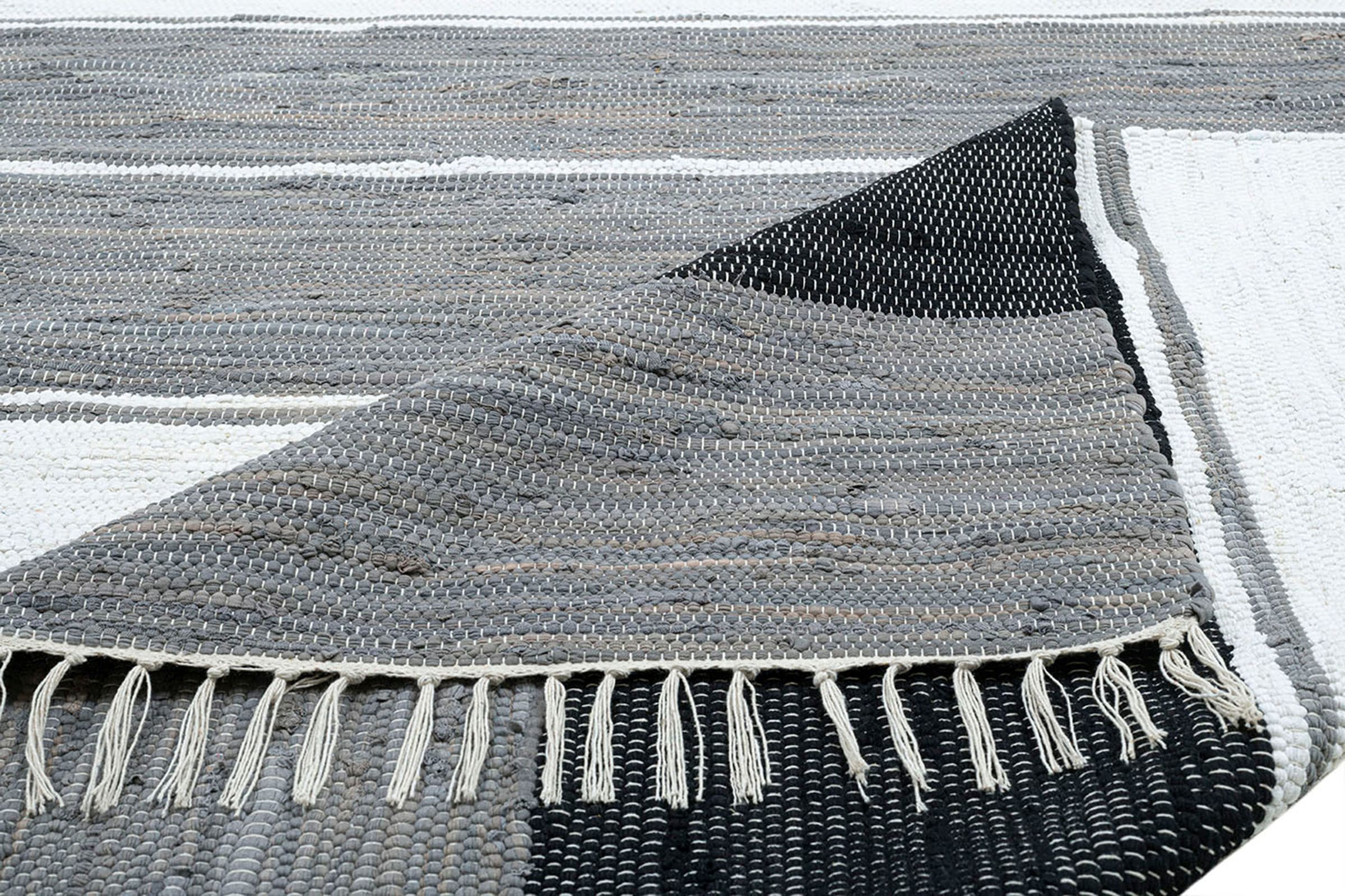 THEKO Teppich »Stripe Cotton«, rechteckig, 5 mm Höhe, Flachgewebe, gestreift, reine Baumwolle, handgewebt, mit Fransen