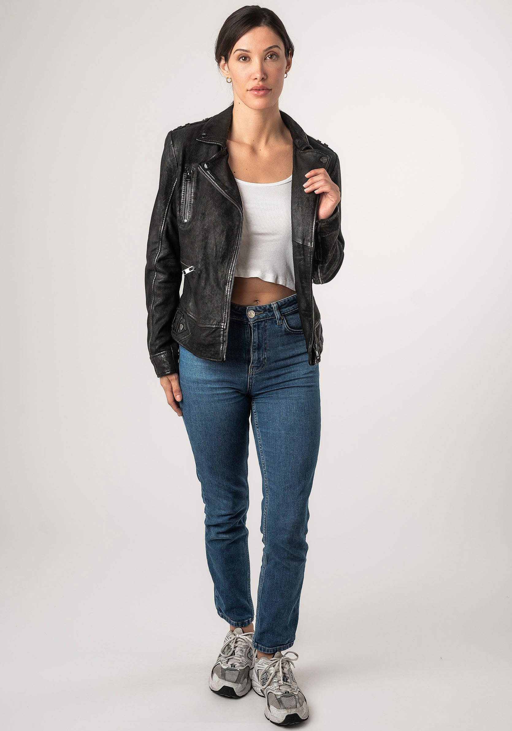 Mauritius Lederjacke »2Wtashi«, mit Schulterklappen, mit Nieten, mit Zipper-Taschen