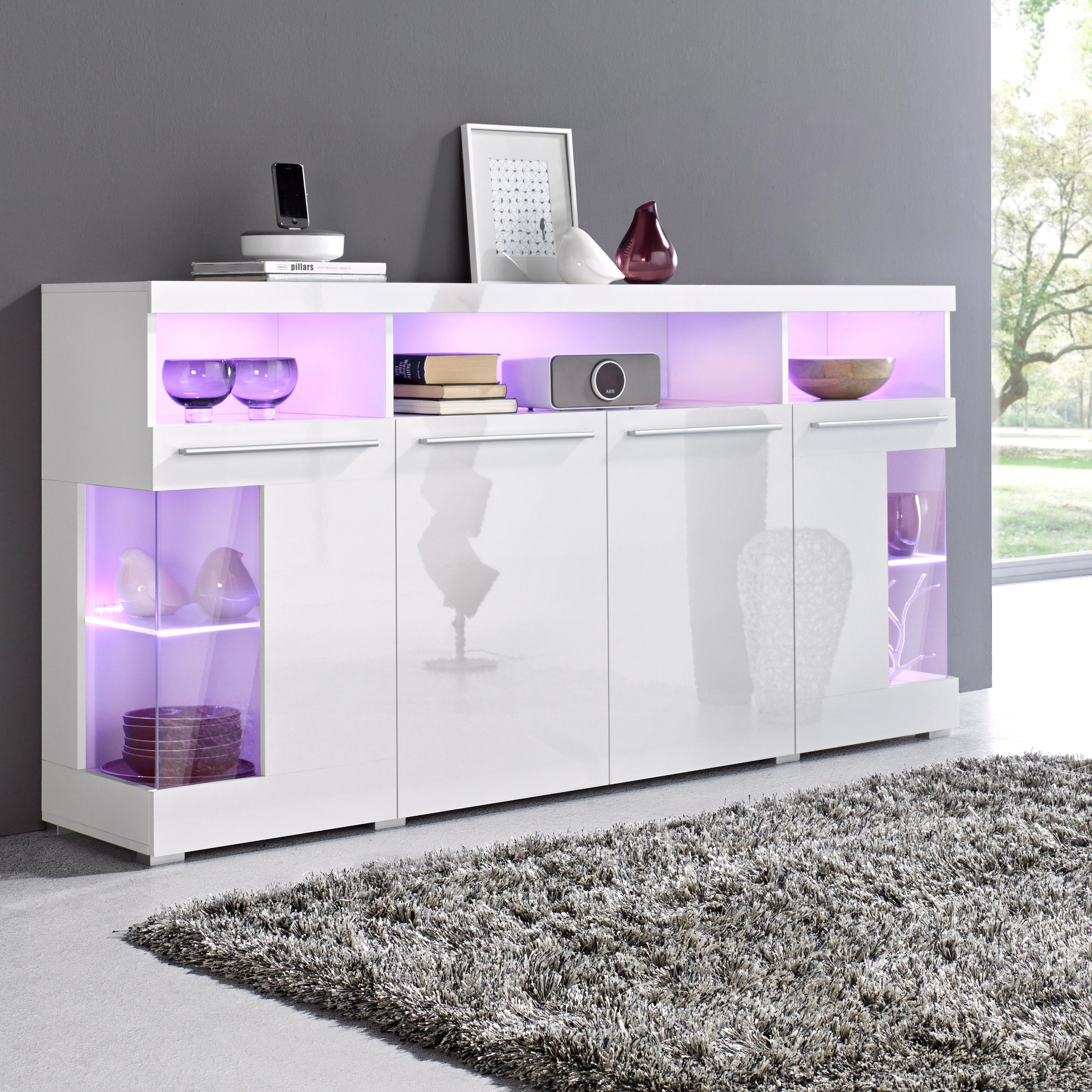 INOSIGN Sideboard »India,Breite 182cm, stilvolle Kommode mit Glastüren«, Kombikommode viel Stauraum, Einlegeböden verstellbar,ohne Beleuchtung