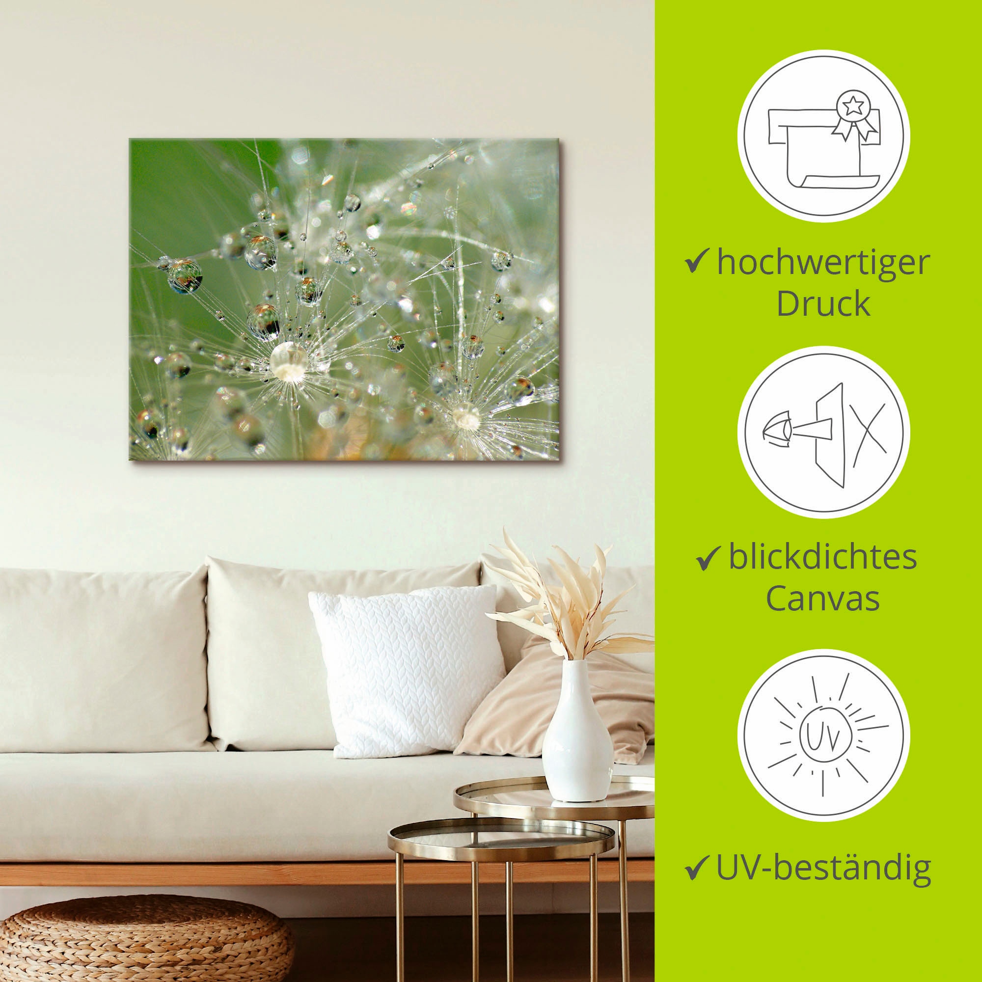 Artland Wandbild »Wassertropfen Pusteblume«, Blumen, (1 St.), als Leinwandbild, Wandaufkleber in verschied. Grössen