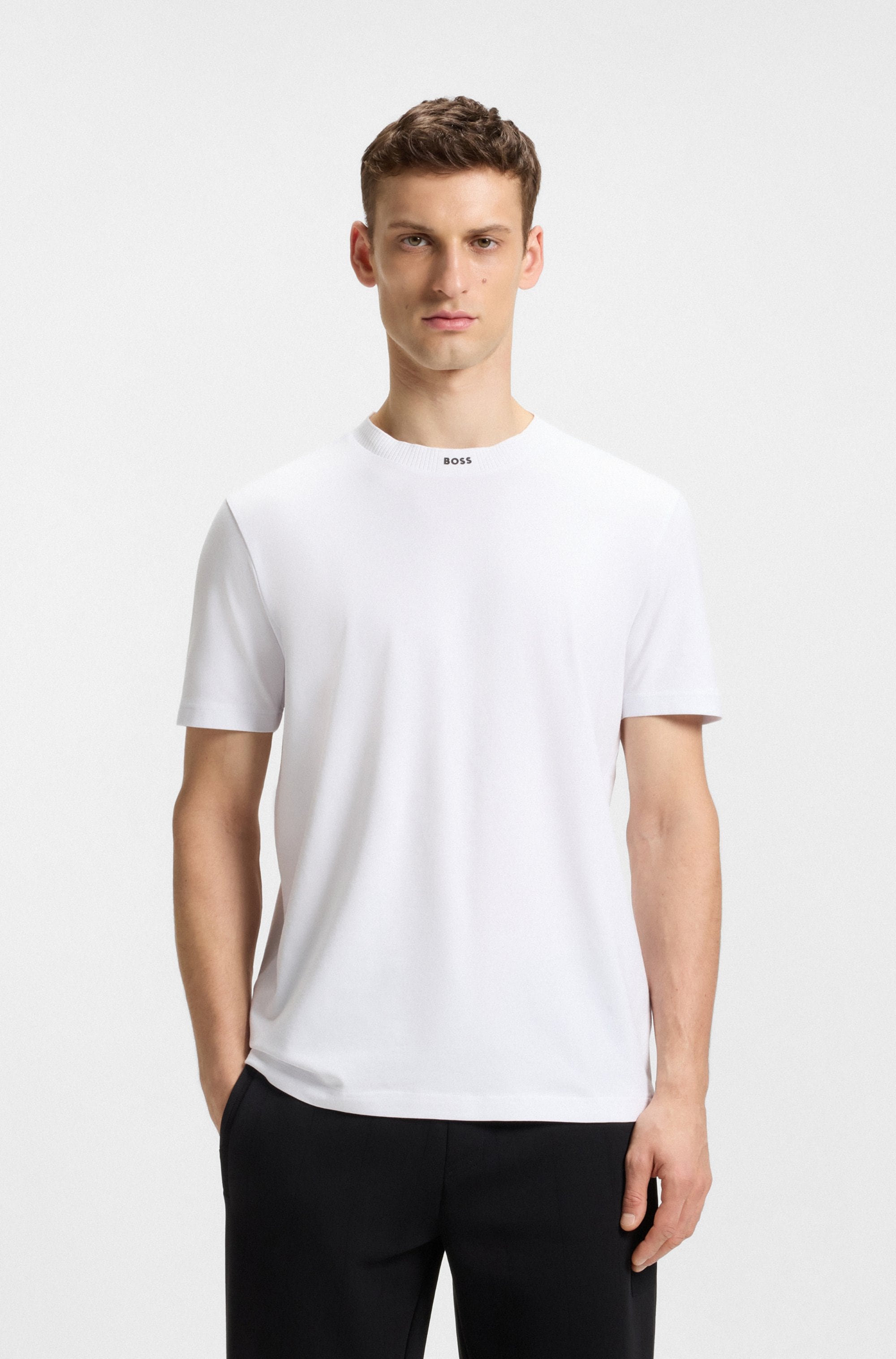 BOSS GREEN T-Shirt »Tee Rib« mit Logo am Ausschnitt