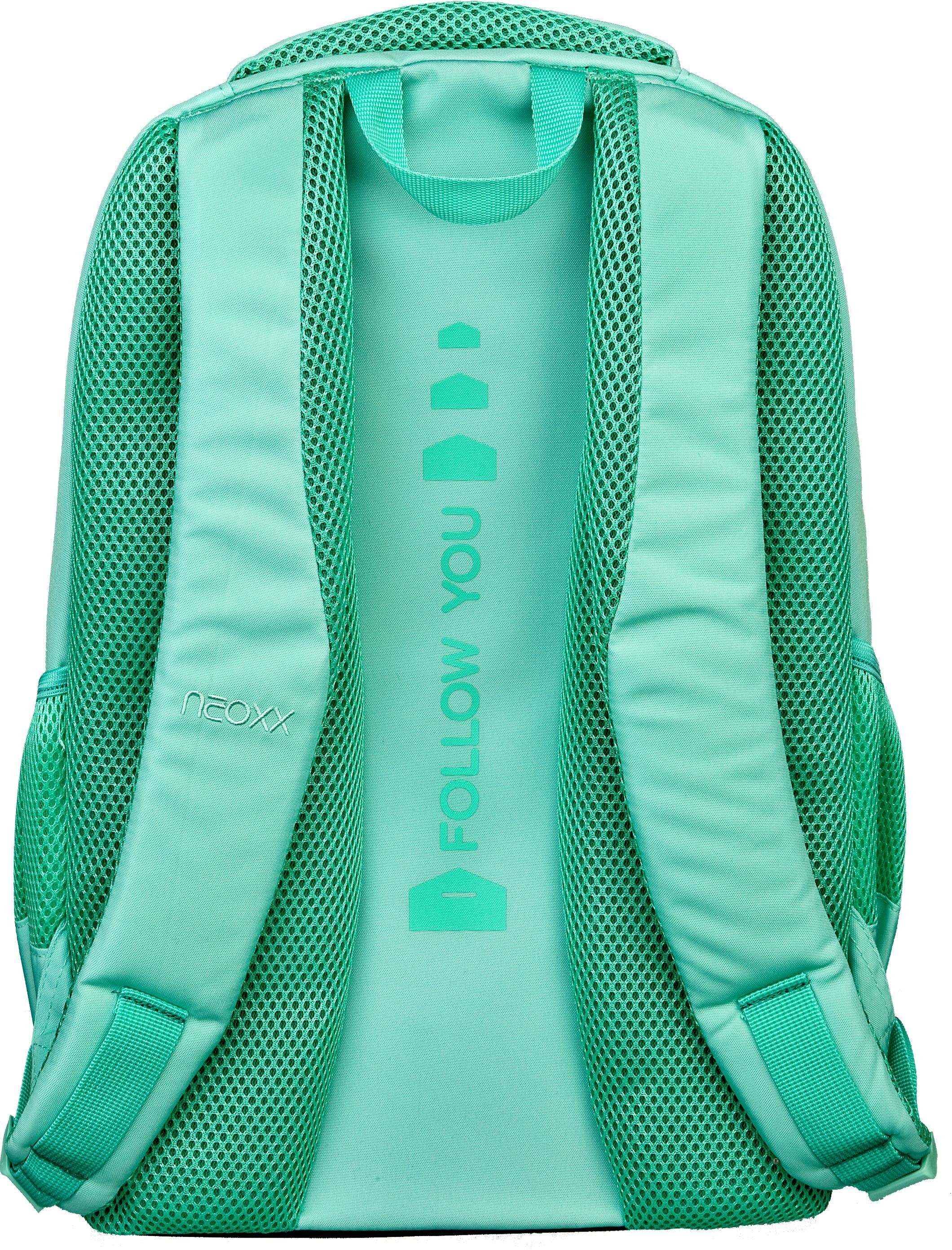 neoxx Schulrucksack »Fly, Mint to be«, Reflektionsnaht, aus recycelten PET-Flaschen