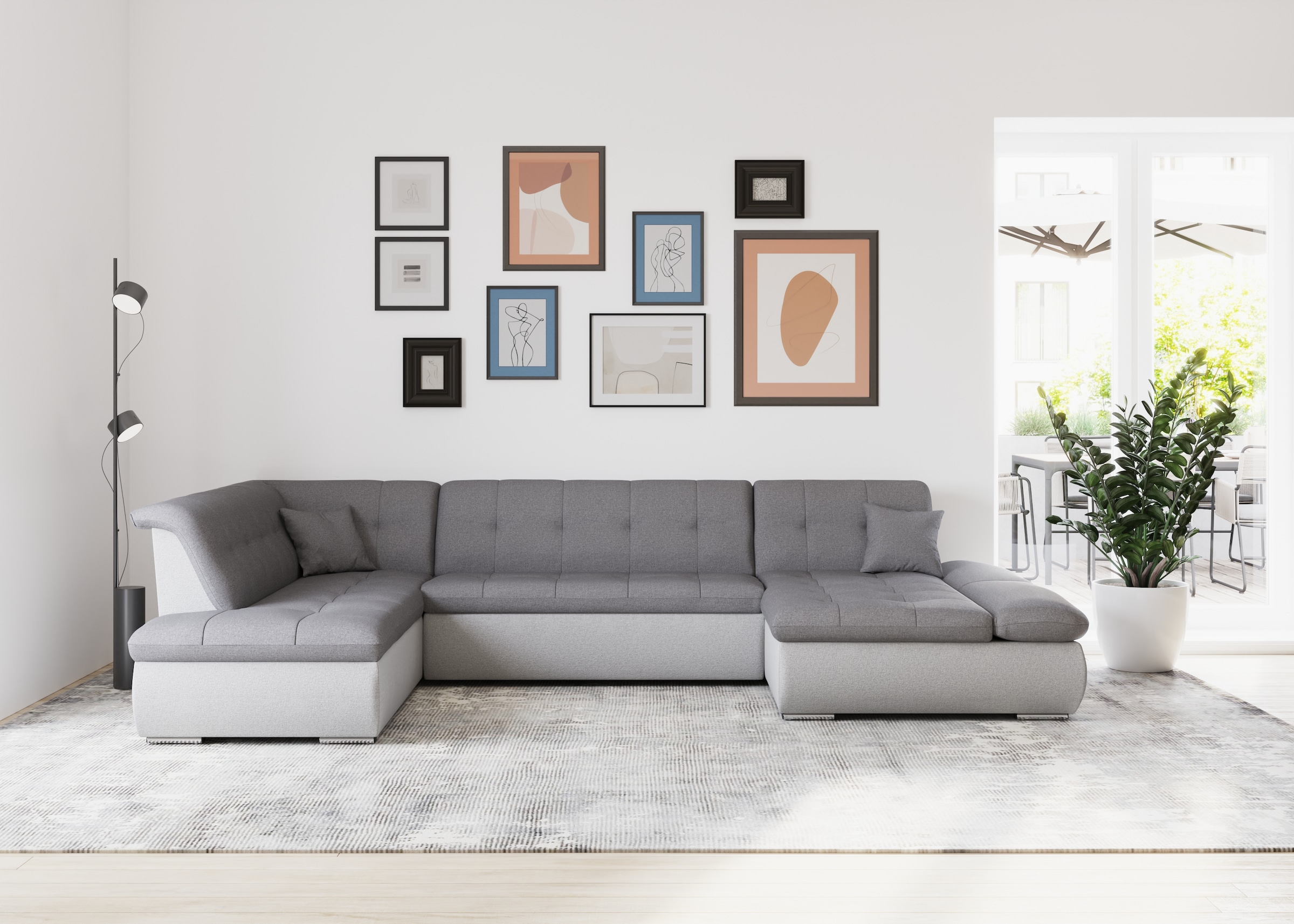 DOMO collection Wohnlandschaft »Moric U-Form auch in Cord«, im XXL-Format, wahlweise mit Bettfunktion und Armlehnenverstellung