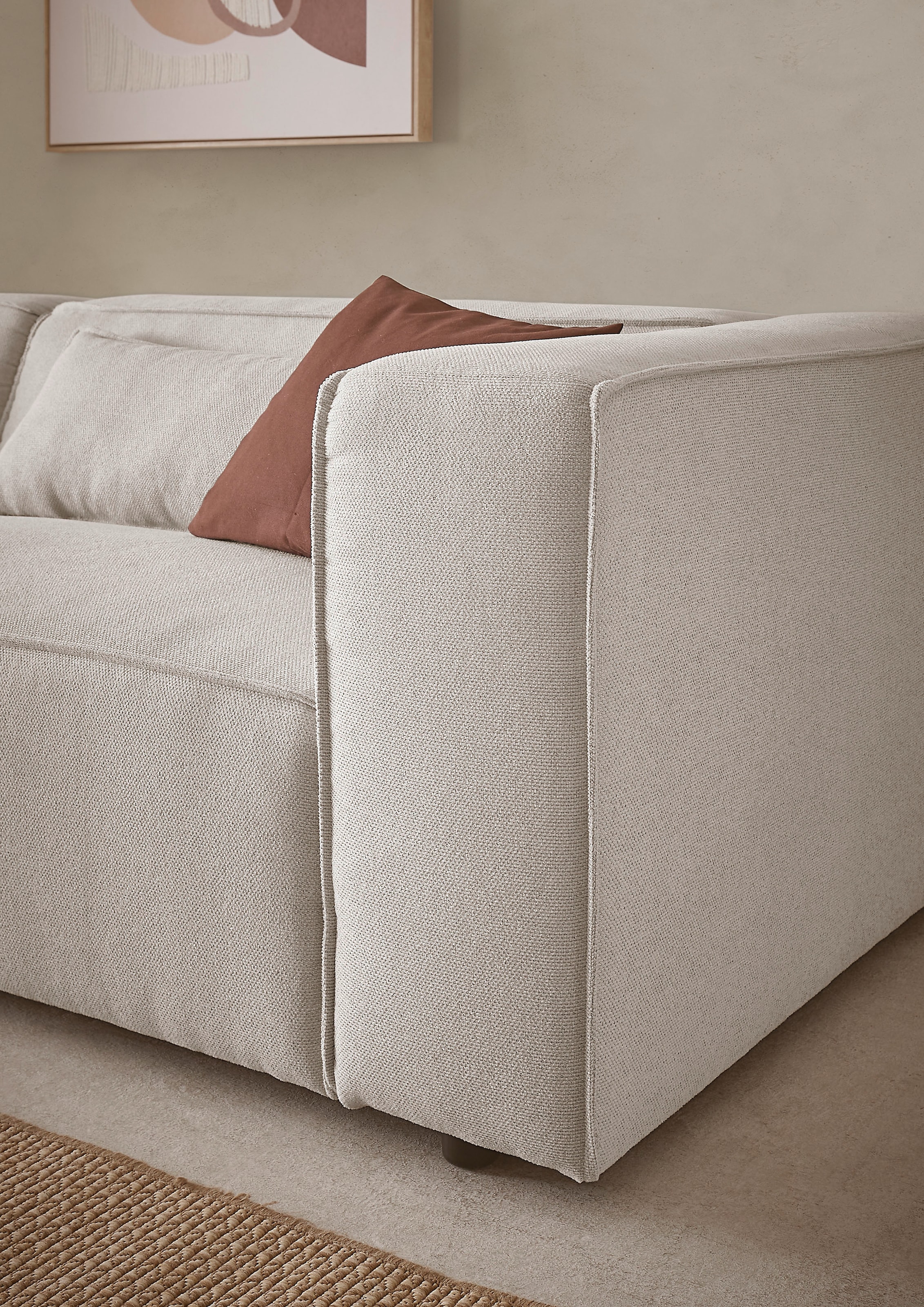 LeGer Home by Lena Gercke 3-Sitzer »PIARA, Couch mit Kedernaht, Sofa in Cord oder Leinenoptik«, schwarze Füsse, bequemer Sitzkomfort