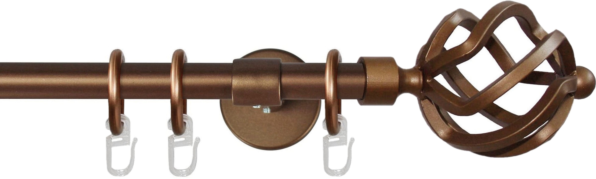 GARESA Gardinenstange "RUSTIKA" Ø 16 mm 1 läufig-läufig Wunschmasslänge rustikale Vorhanggarnitur, verlängerbar, m. Ringe, Endknopf Korb