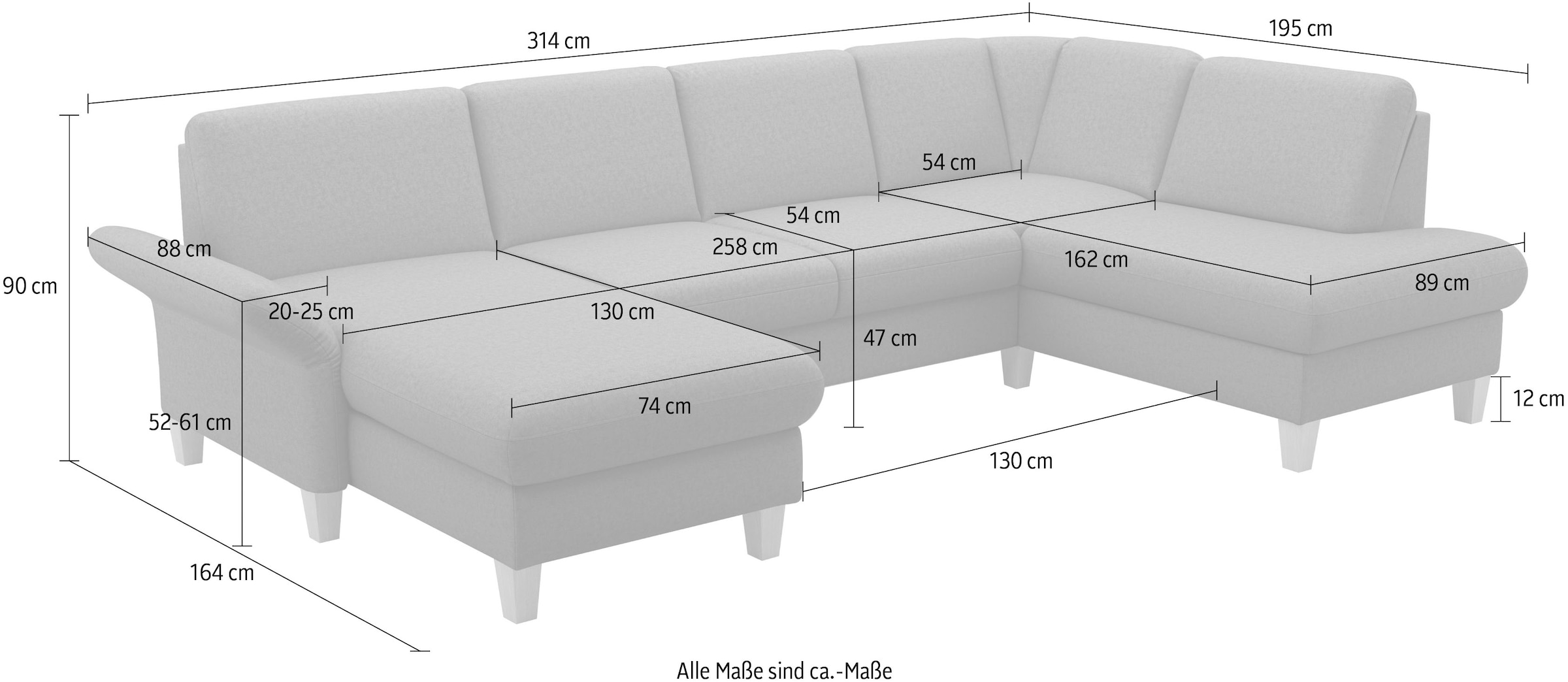 Home affaire Wohnlandschaft »Rochelle, U-Form«, optional mit Armteilverstellung, mit Bettfunktion & Bettkasten