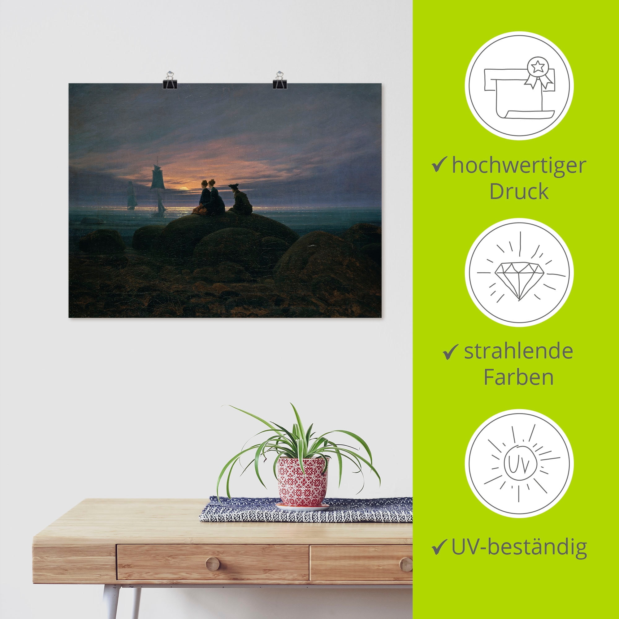 Artland Kunstdruck »Mondaufgang am Meer Pendant«, Gewässer, (1 St.), als Leinwandbild, Wandaufkleber oder Poster in versch. Grössen