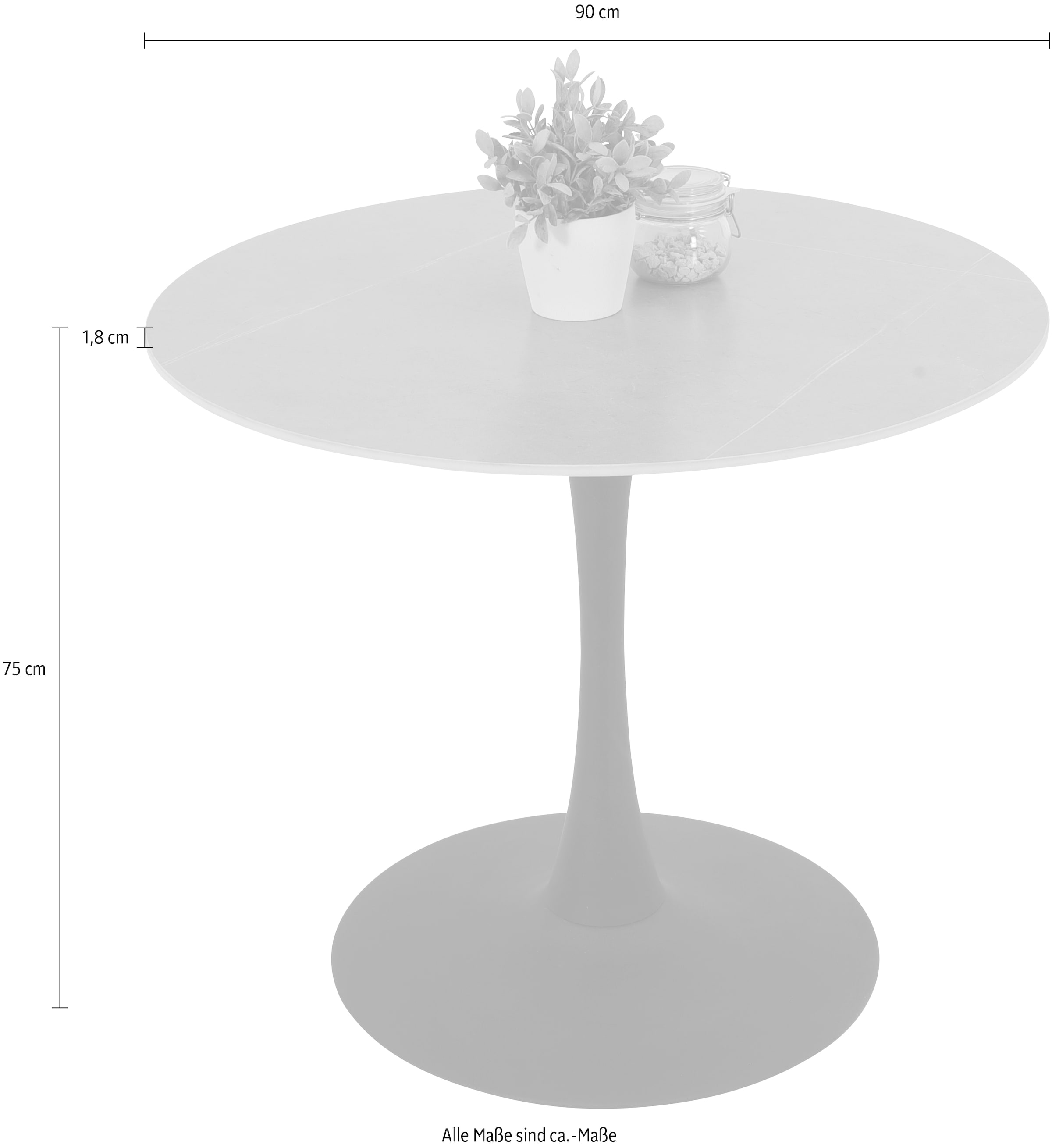 Home affaire Bistrotisch »PAOLA Esstisch rund«, 90 cm, robuste Steinplatte, verschiedene Steinfarben, Pflegeleicht