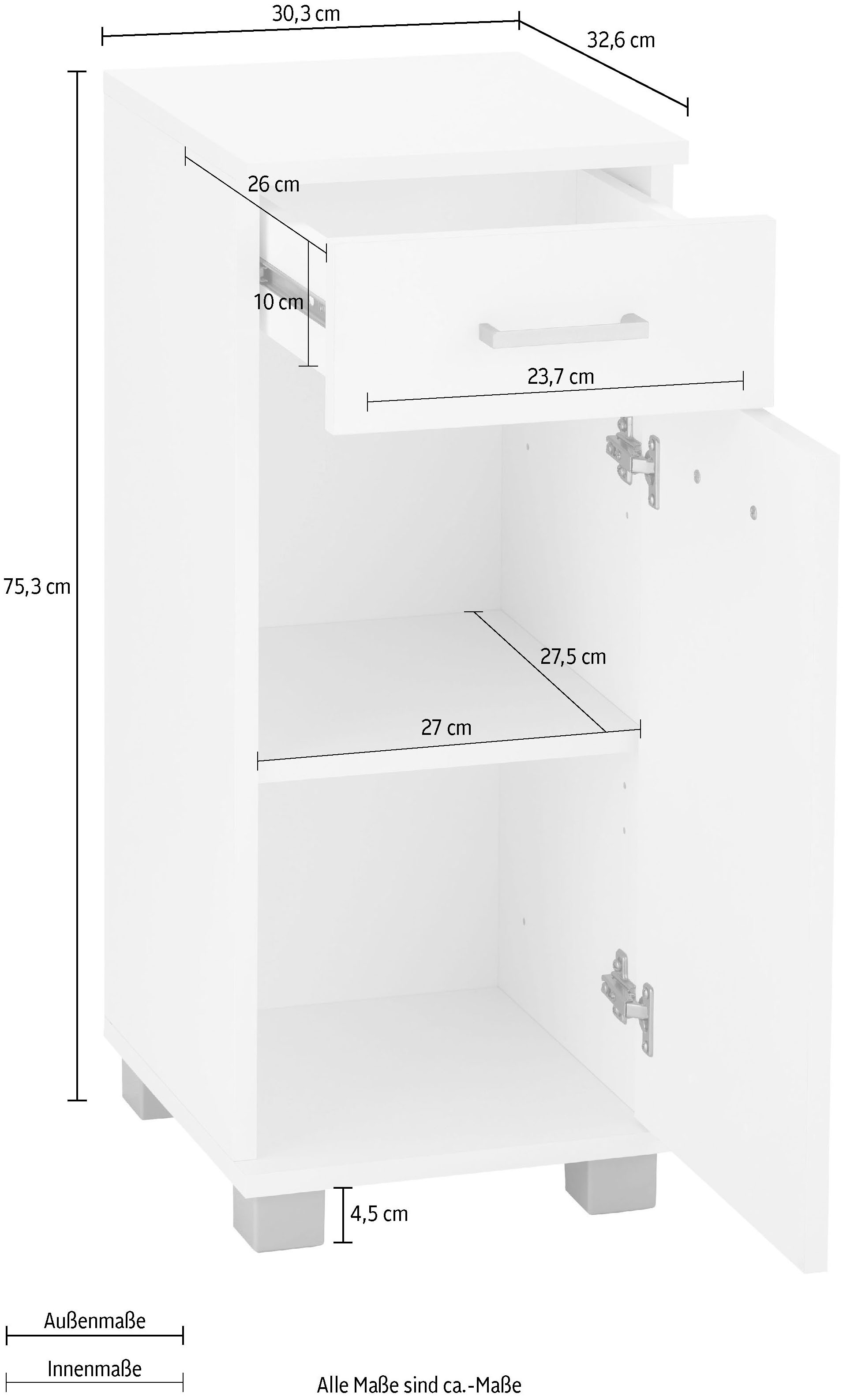 Schildmeyer Unterschrank »Mobes«, Breite/Höhe: 30,3/75,3 cm, Türen beidseitig montierbar
