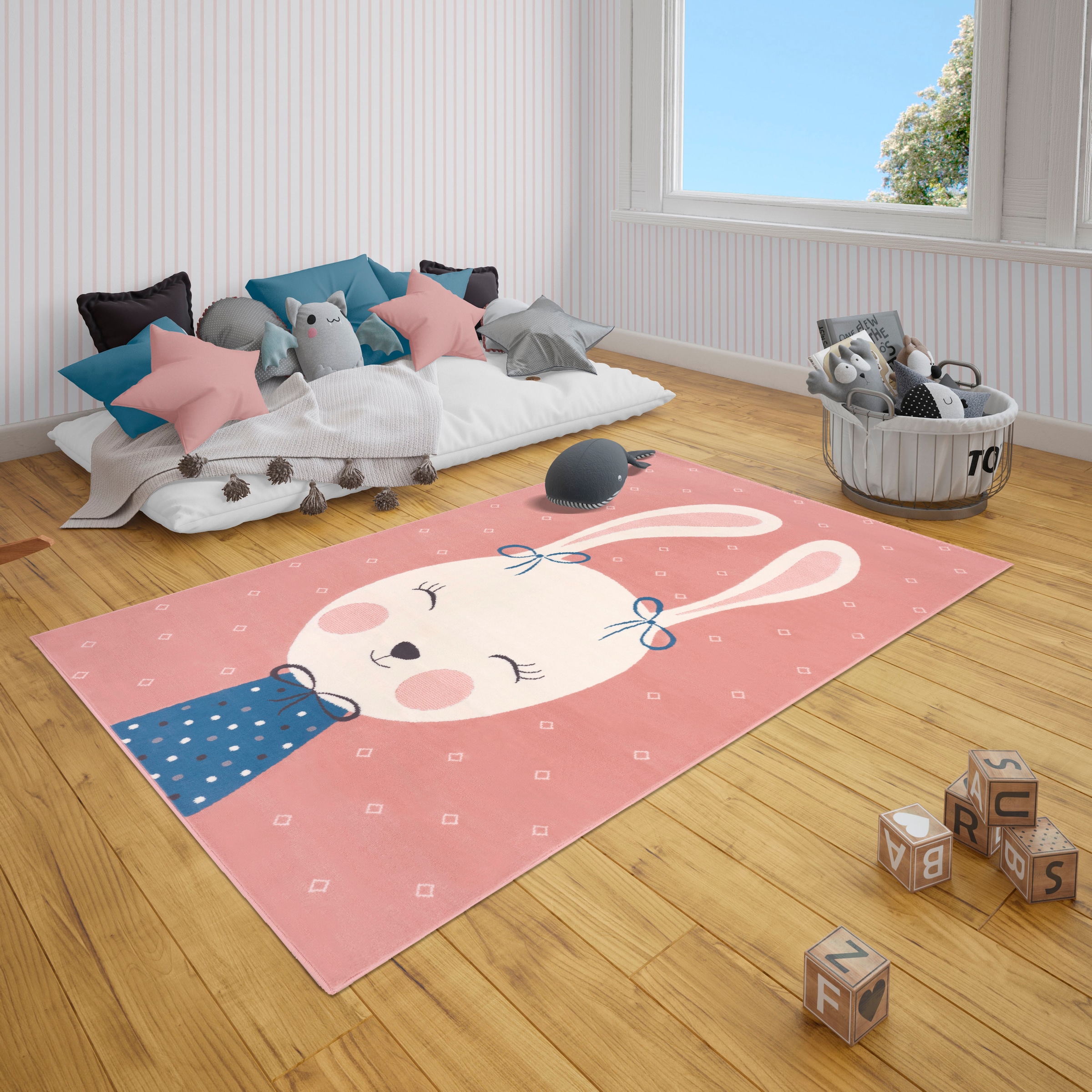 HANSE Home Kinderteppich »Bunny Polly«, rechteckig, 9 mm Höhe, Kurzflor, Tiermotiv, Strapazierfähig, Pflegeleicht, Robust