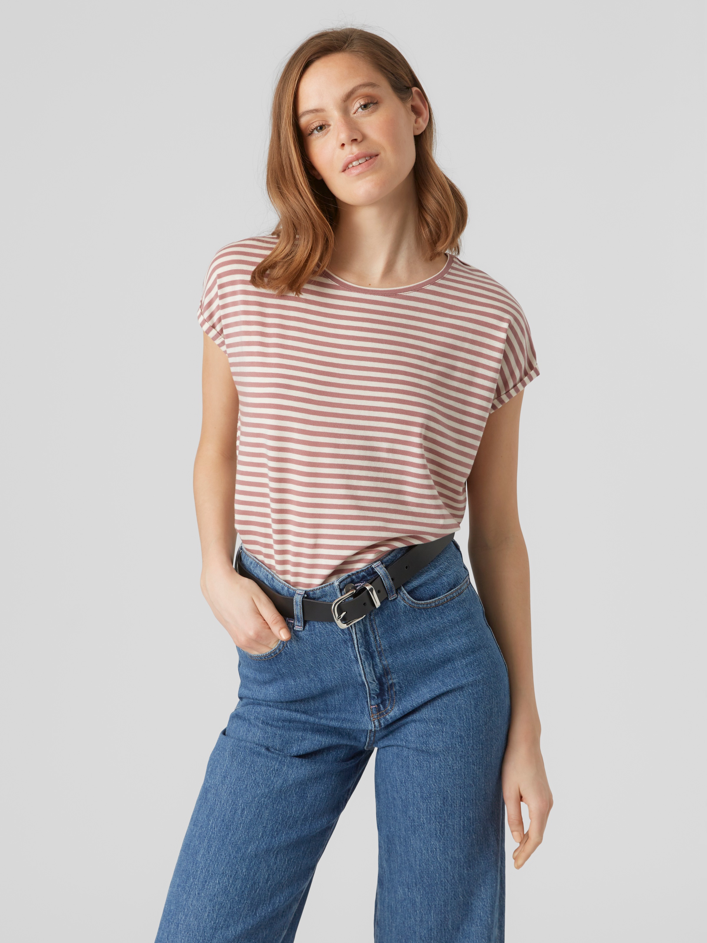 Vero Moda Rundhalsshirt »VMAVA PLAIN SS TOP STRIPE GA JRS NOOS« Materialmix, regular fit
