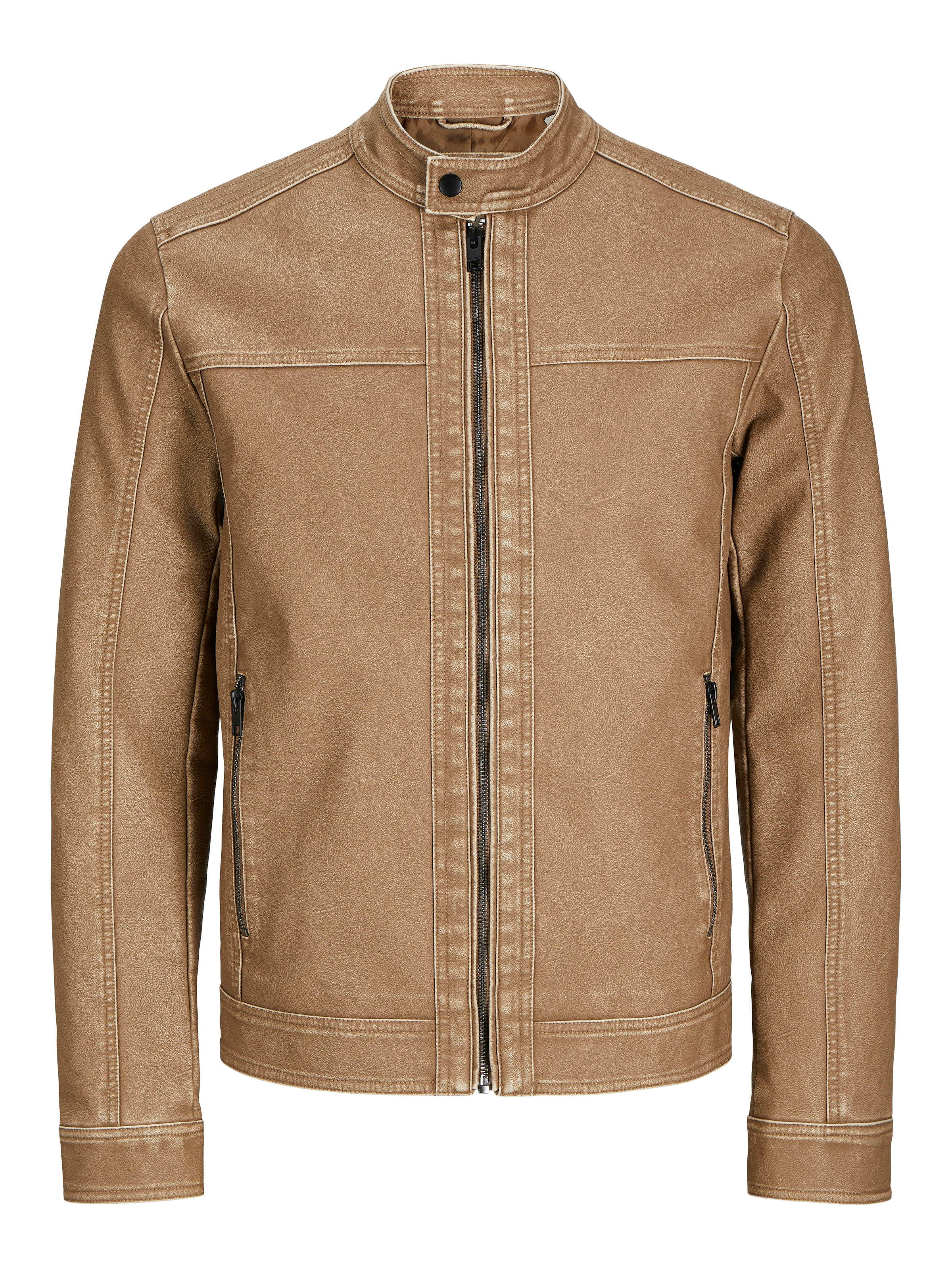 Jack & Jones Lederimitatjacke »JJEWARNER WASHED PU JACKET NOOS«, ohne Kapuze, mit Bandkragen