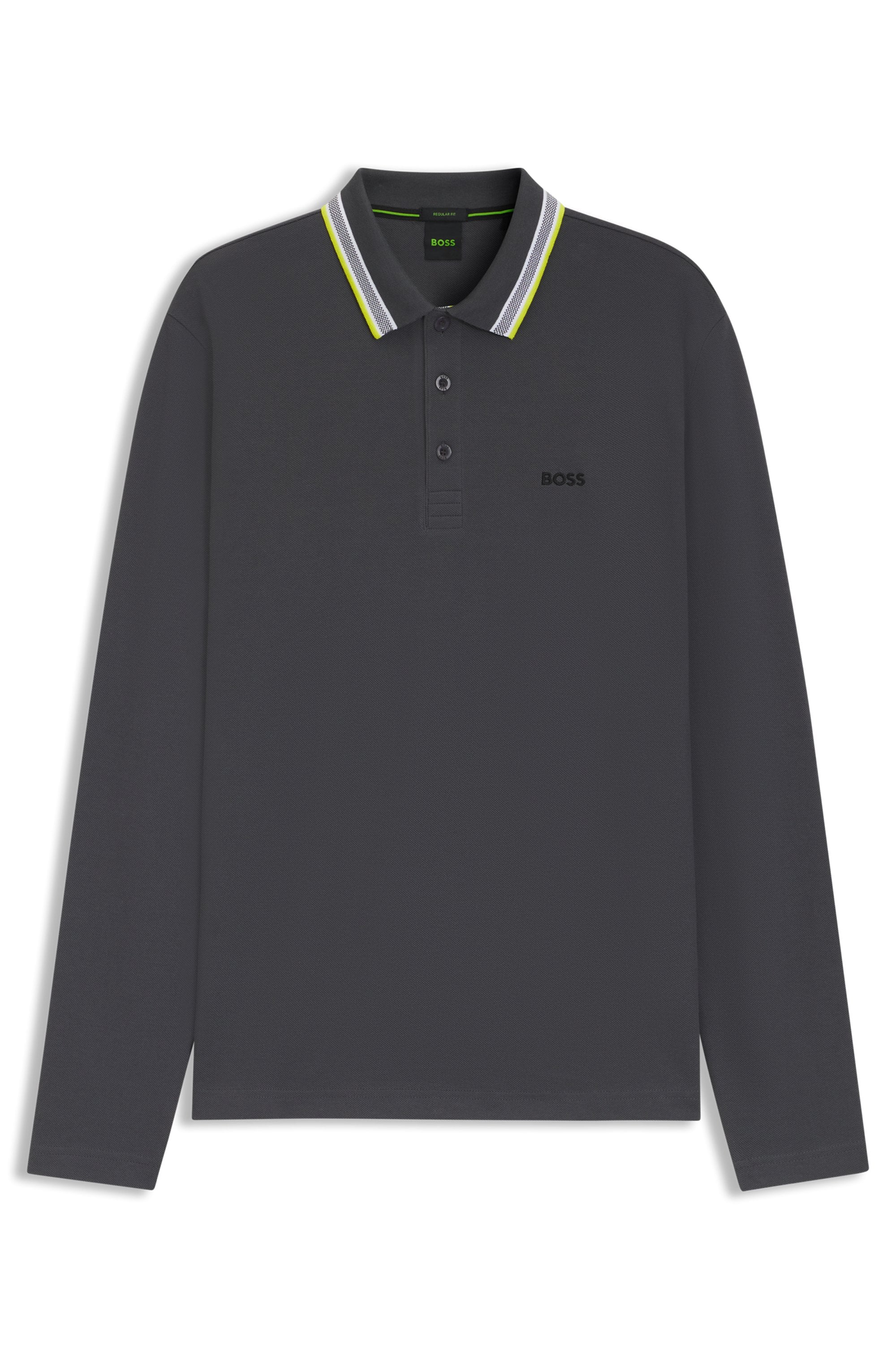 BOSS GREEN Langarm-Poloshirt »Plisy«, mit Streifen am Kragen