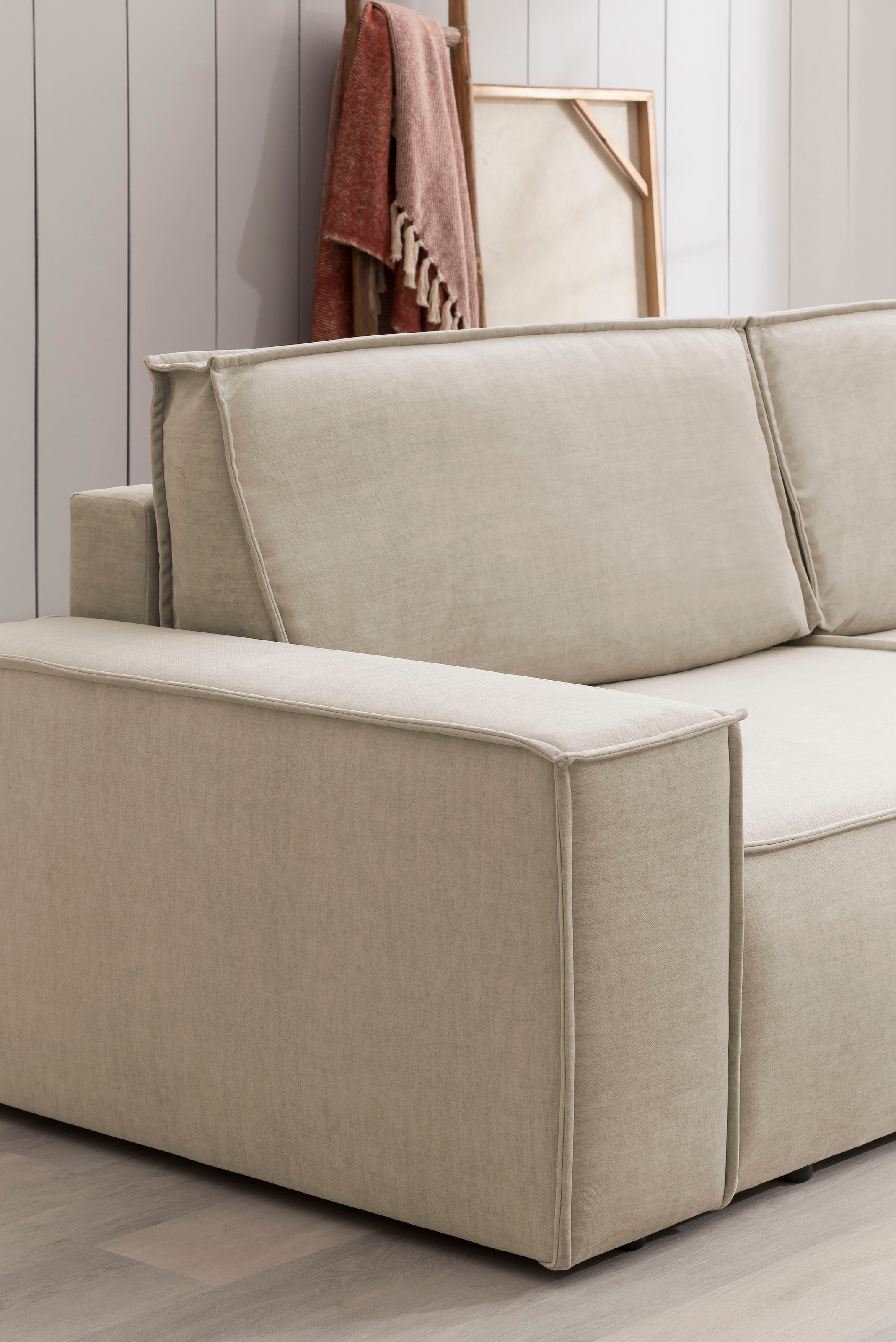 Home affaire 3-Sitzer »SHERWOOD Schlafsofa (257cm) Cord, Samtvelours, Vintage-Lederoptik«, Schlaffunktion mit Bettkasten (ca. 136/200cm)