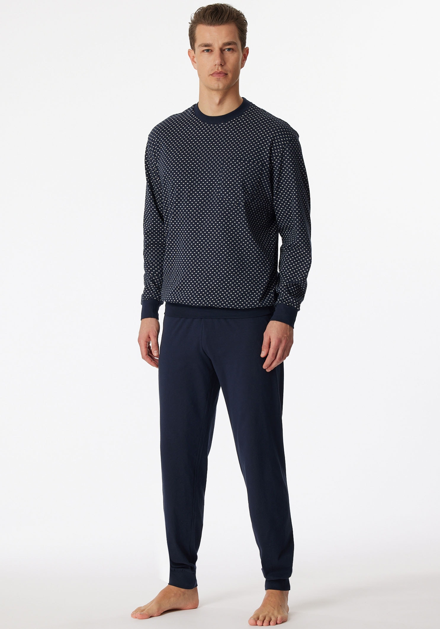 Schiesser Pyjama »"Dark Sapphire"«, (2 tlg.), mit bequemen Bündchen an den Arm- und Beinabschlüssen